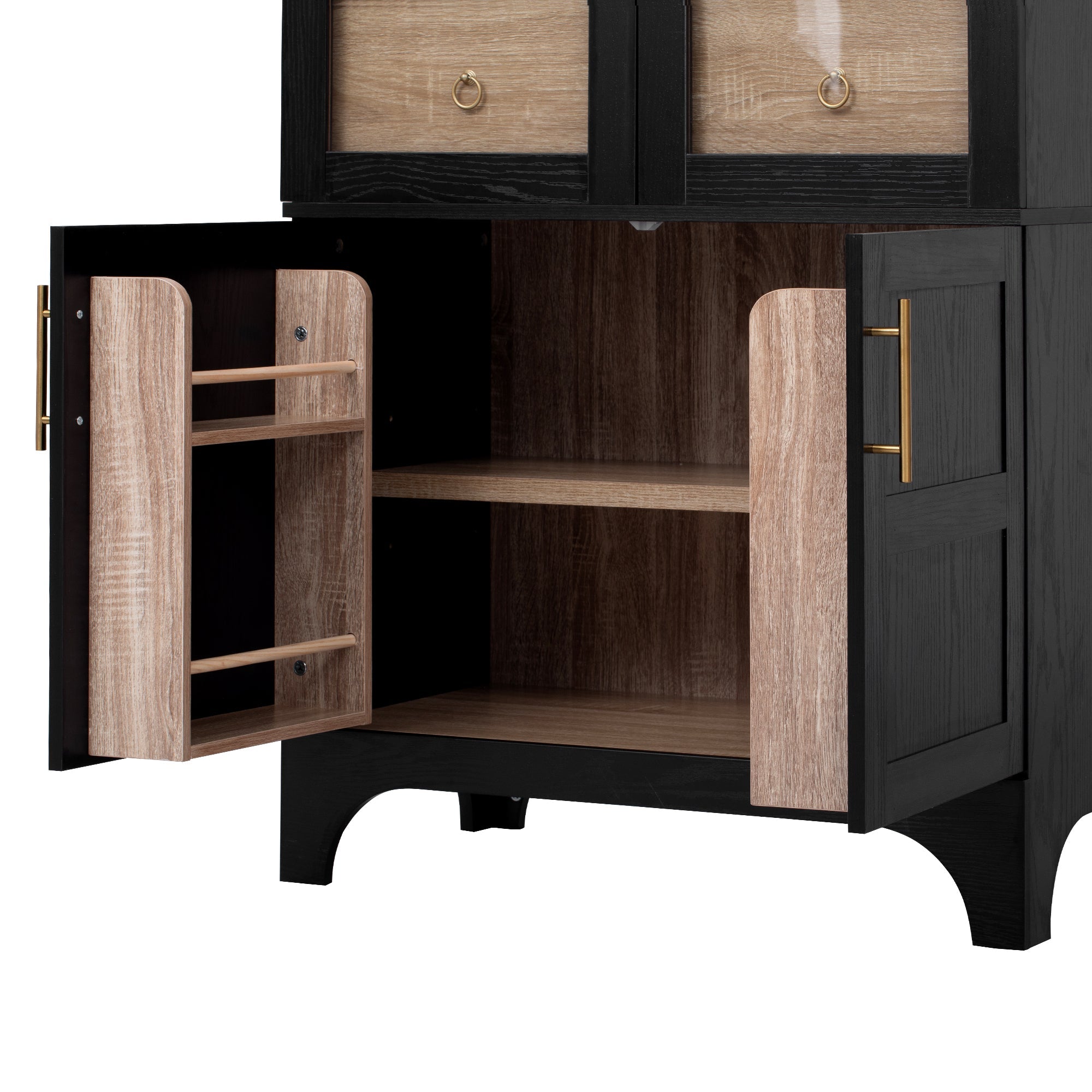 71" Tall Arched Farmhouse Kitchen Pantry Cabinet with Door Shelves