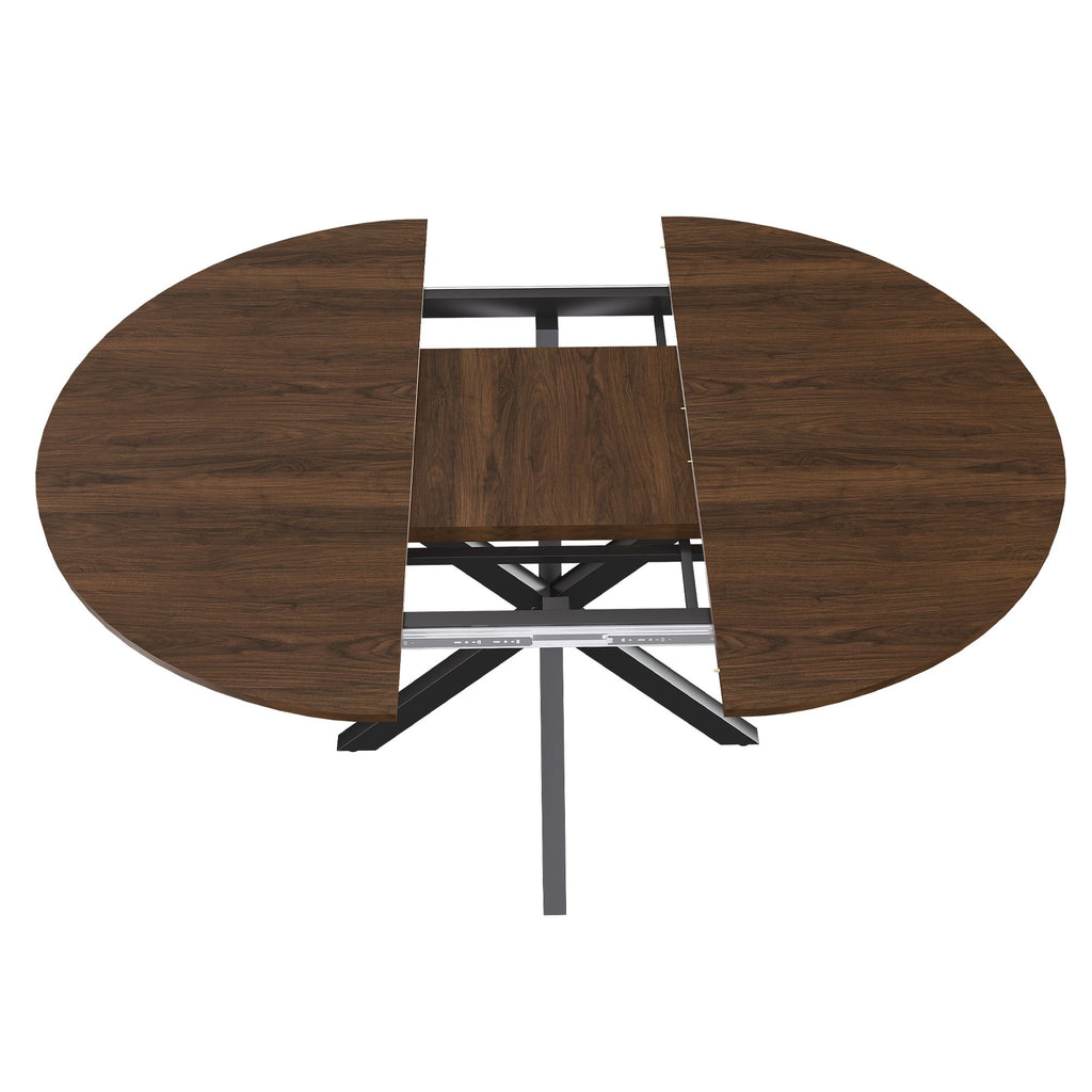 Modern Solid Wood Veneer Retractable Dining Table