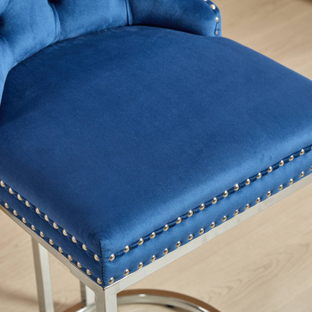 Luxury Elegant Nailhead Trim Tufted Velvet Bar Stools (Set of 2)