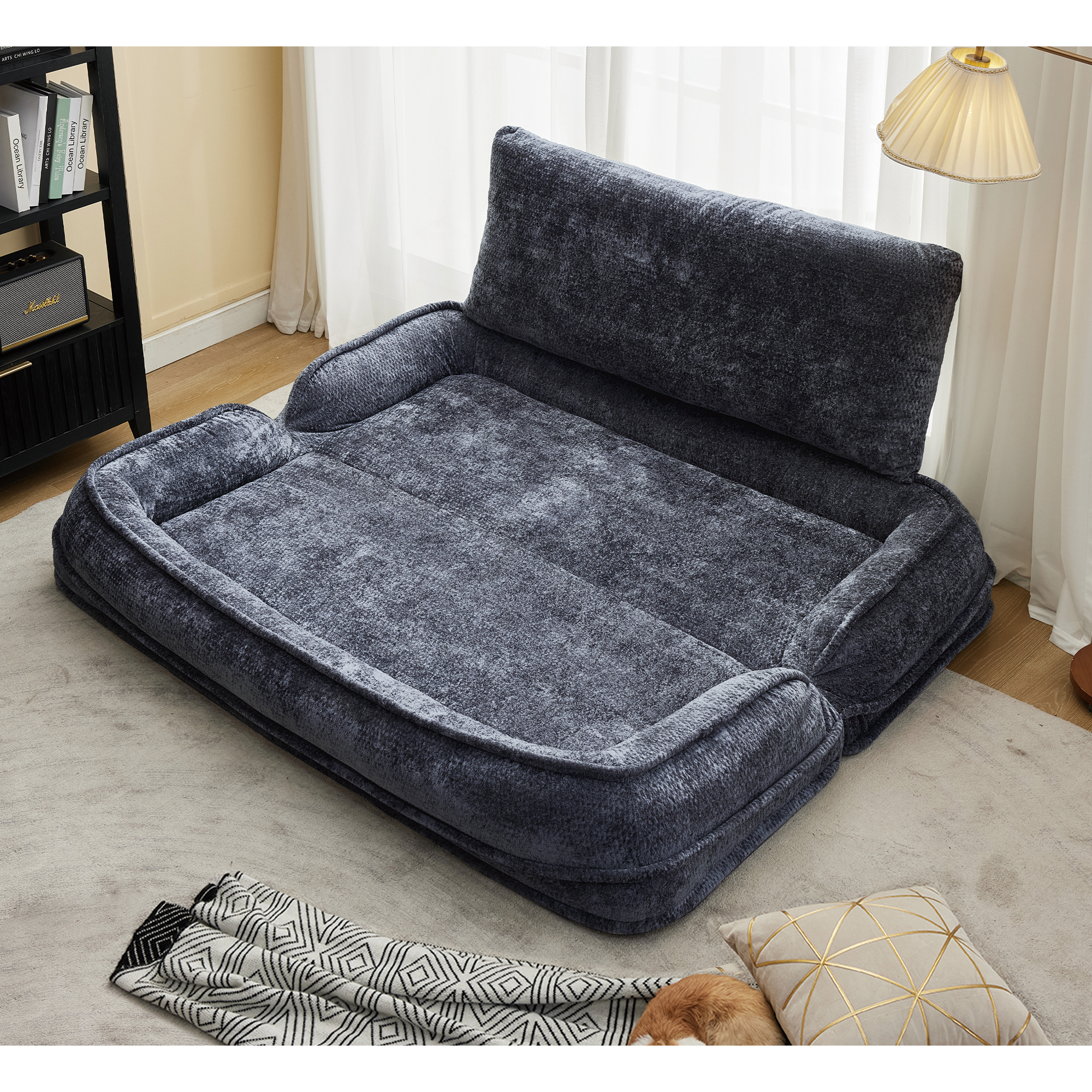 2-in-1 Extra Large Chenille Floor Couch Loveseat for Humans & Dogs