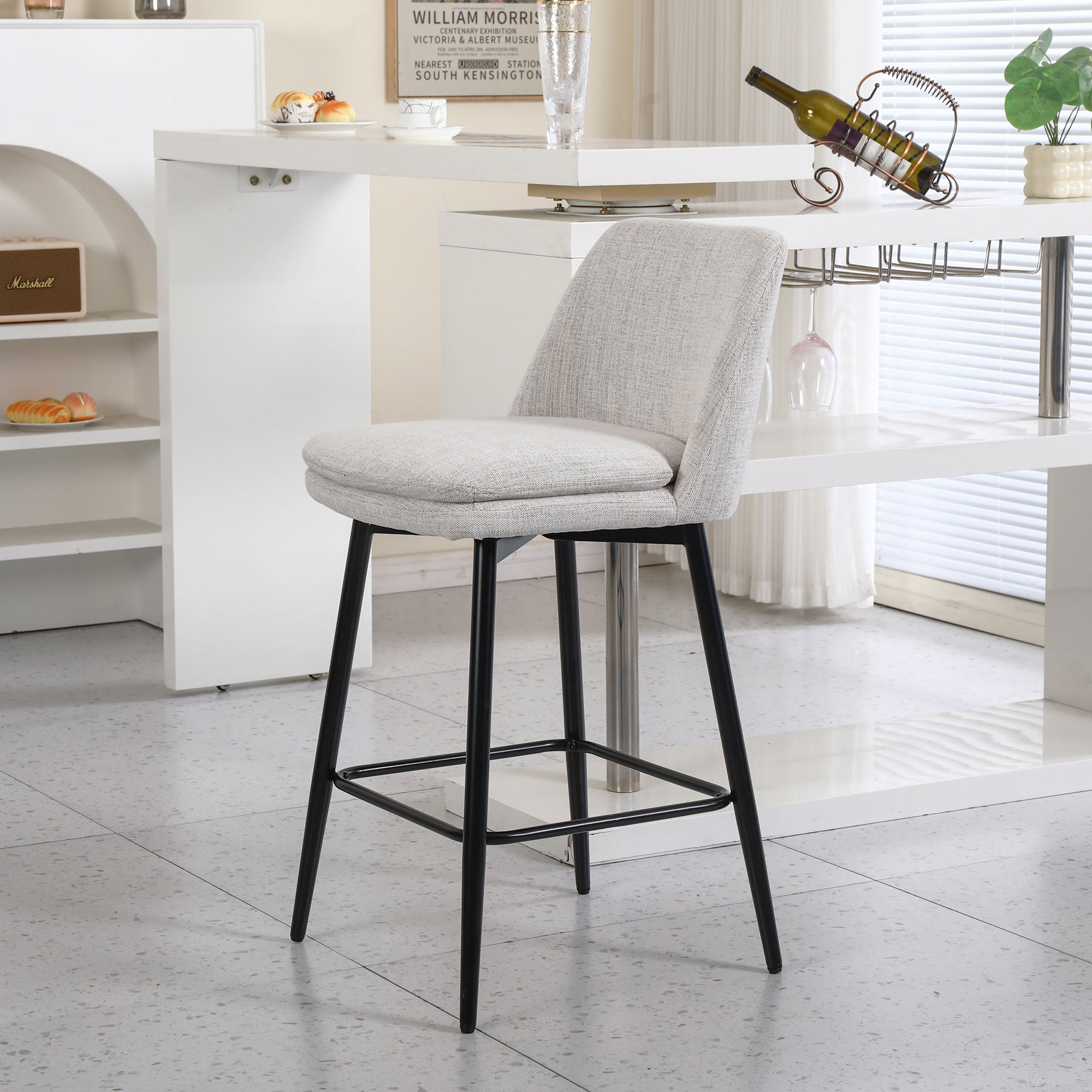 Linen/PU 360° Swivel Barstools (Set of 2)