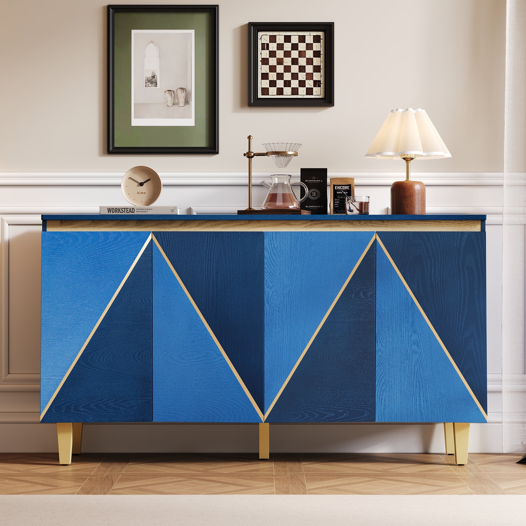 60' Retro Sideboard Cabinet with Adjustable Shelves
