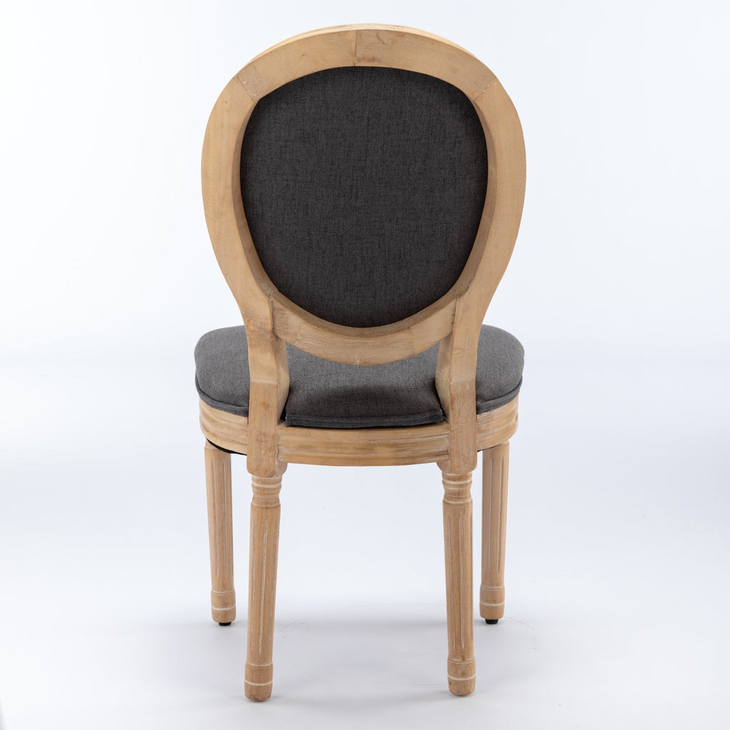 French Style Solid Wood Frame Linen Fabric Back Dining Chair (Set of 2)