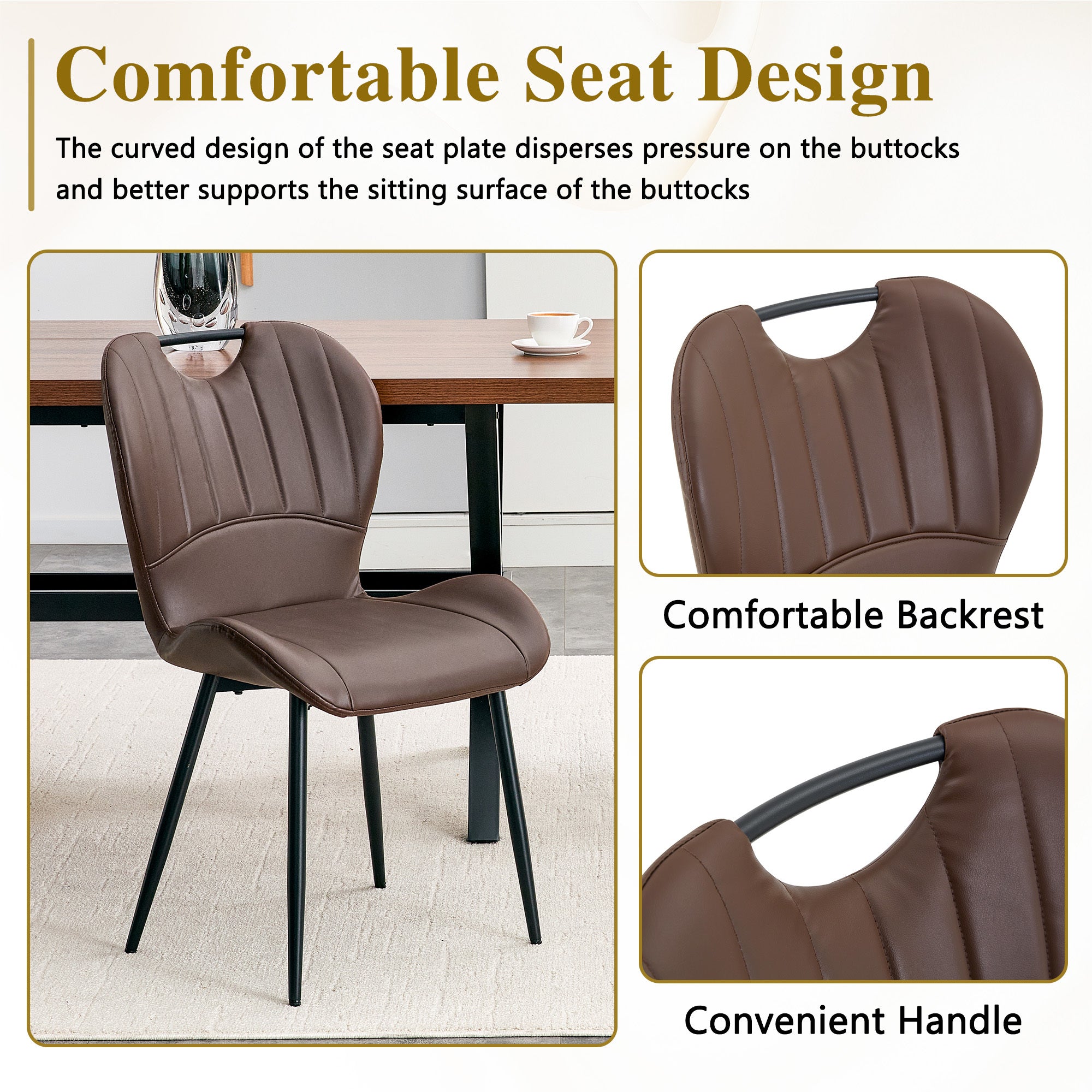 Set of 4 Fabric Dining Chairs Black Metal Frame Wide Cushioned Comfortable