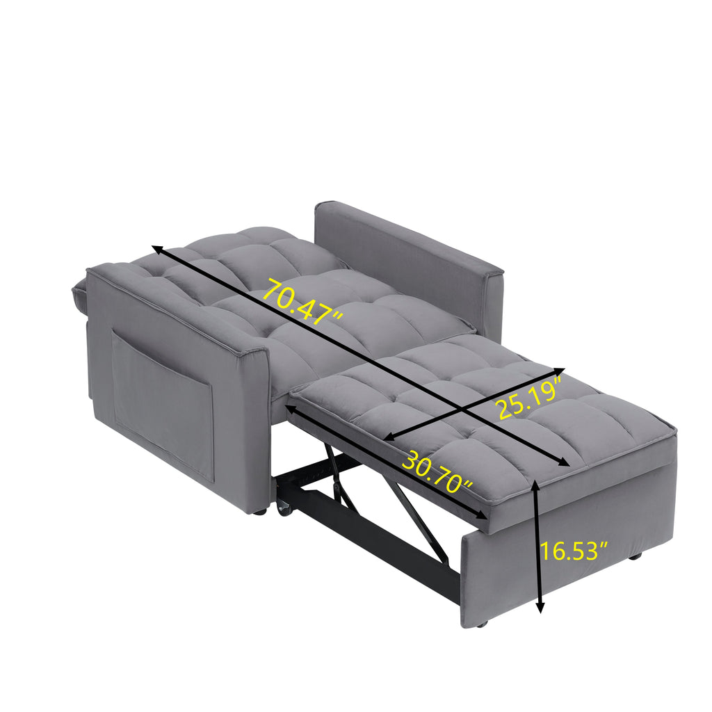 Velvet Foldable Sofa Bed Adjustable Back with USB, Ashtray & Phone Stand