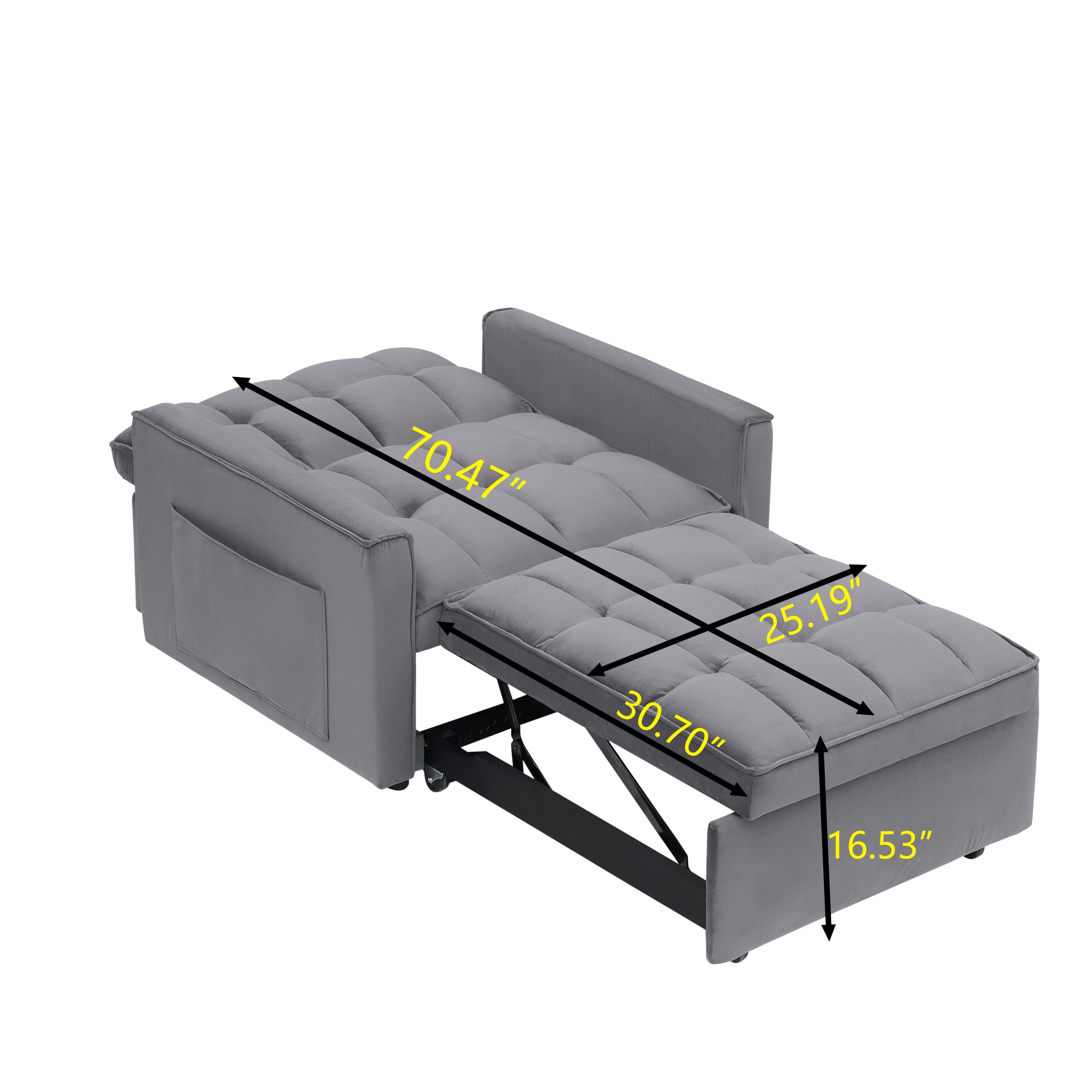 Velvet Foldable Sofa Bed Adjustable Back with USB, Ashtray & Phone Stand