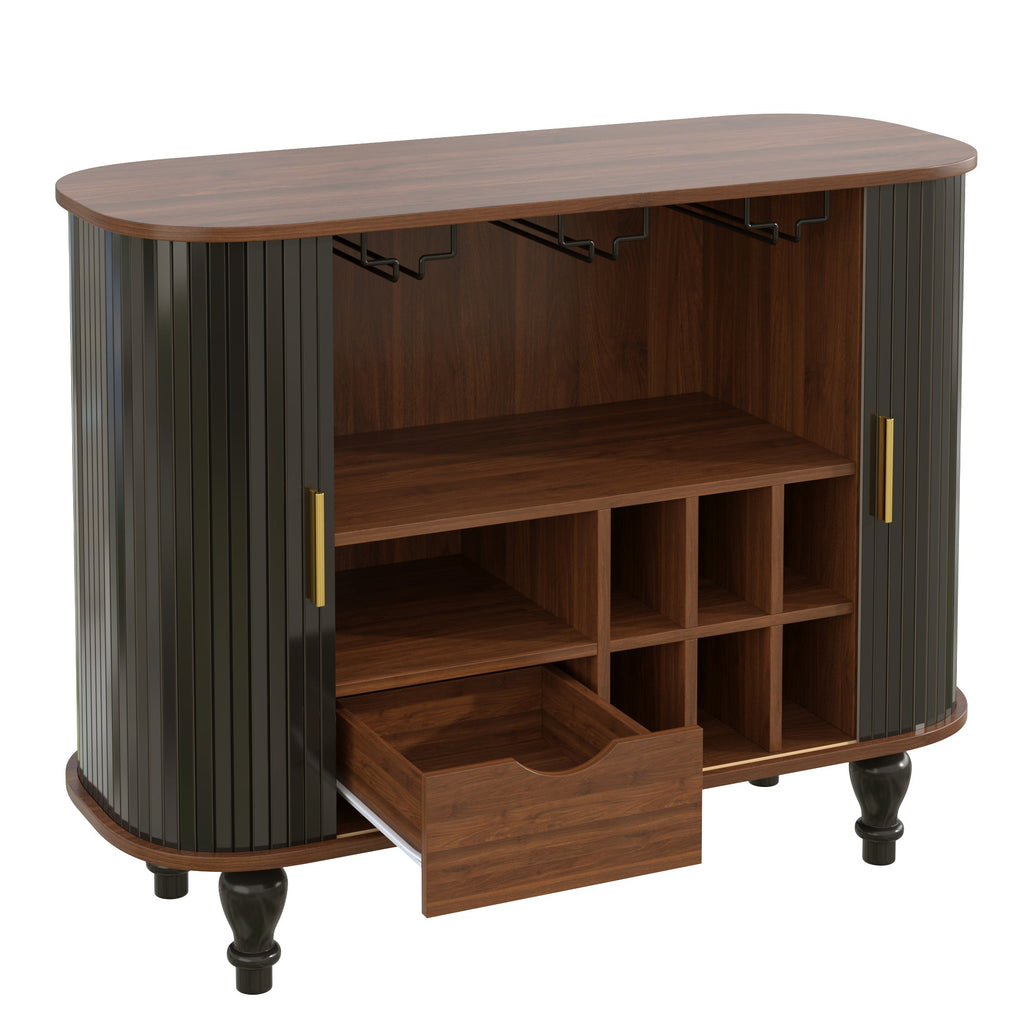 39" Fluted Liquor and Coffee Bar Cabinet with Wine Racks Glass Holders Storage