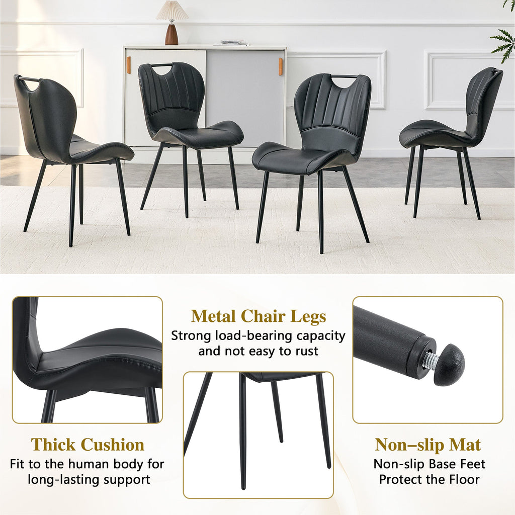 Set of 4 Fabric Dining Chairs Black Metal Frame Wide Cushioned Comfortable