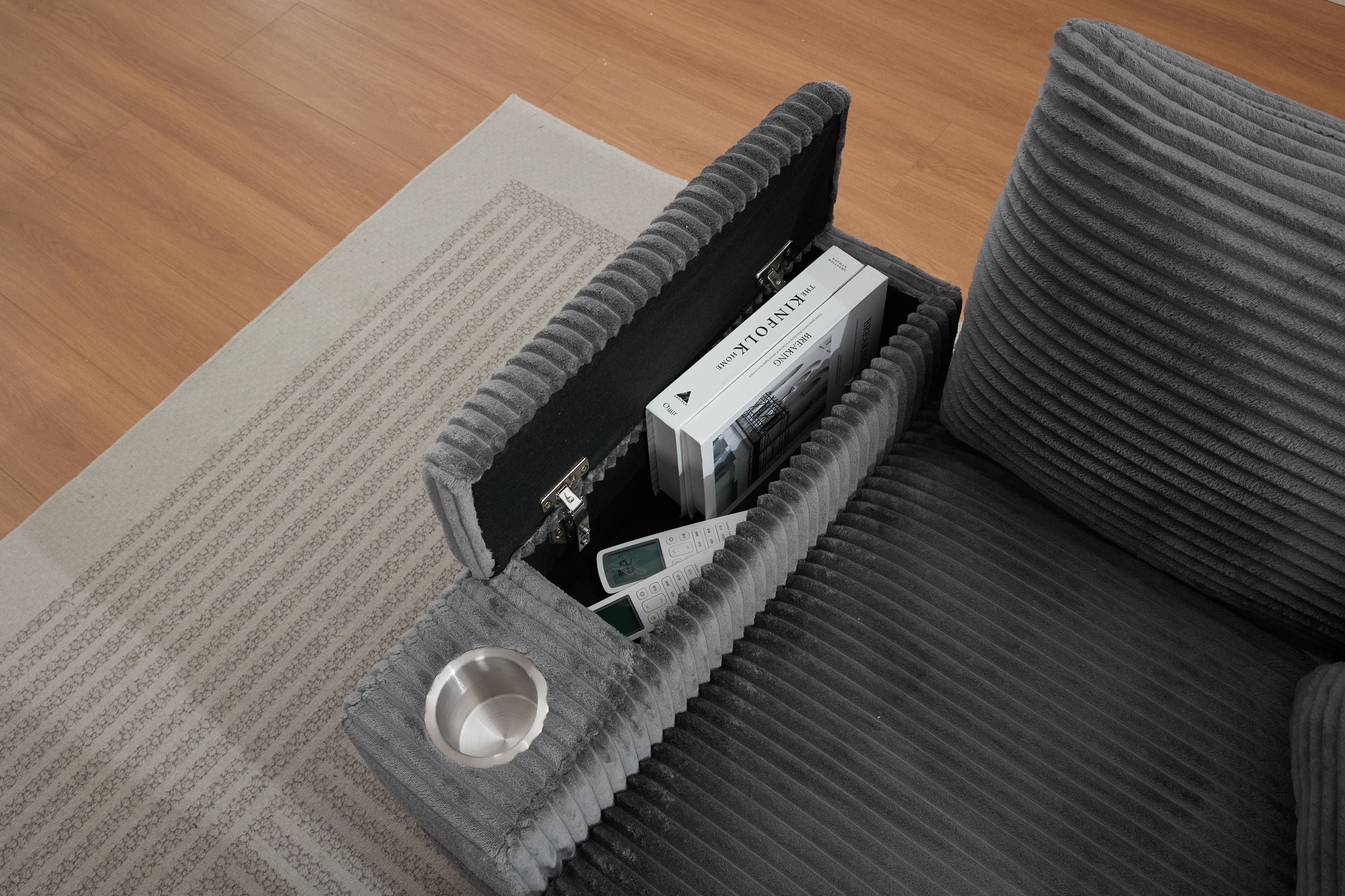 Corduroy Upholstered Chaise Lounge Sofa with Handrail Storage