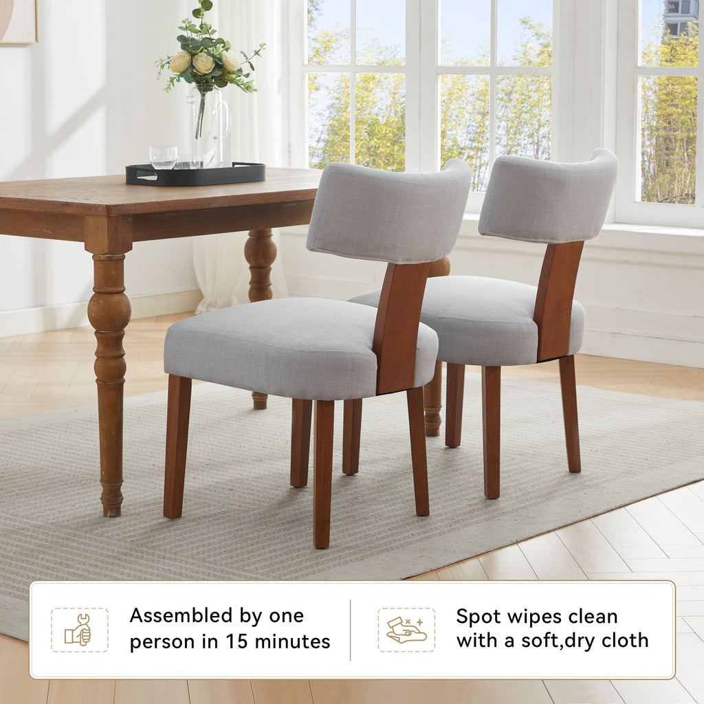 2Pcs  Modern Armless Dining Chairs With Curved Wingback and Solid Wooden Legs