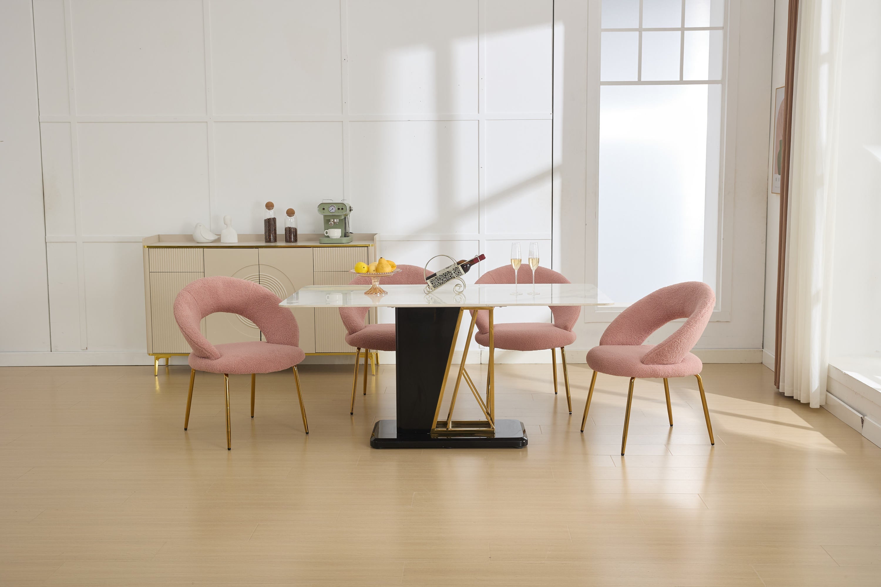 Velvet/Teddy Fabric Dining Chairs with Curved Backrest