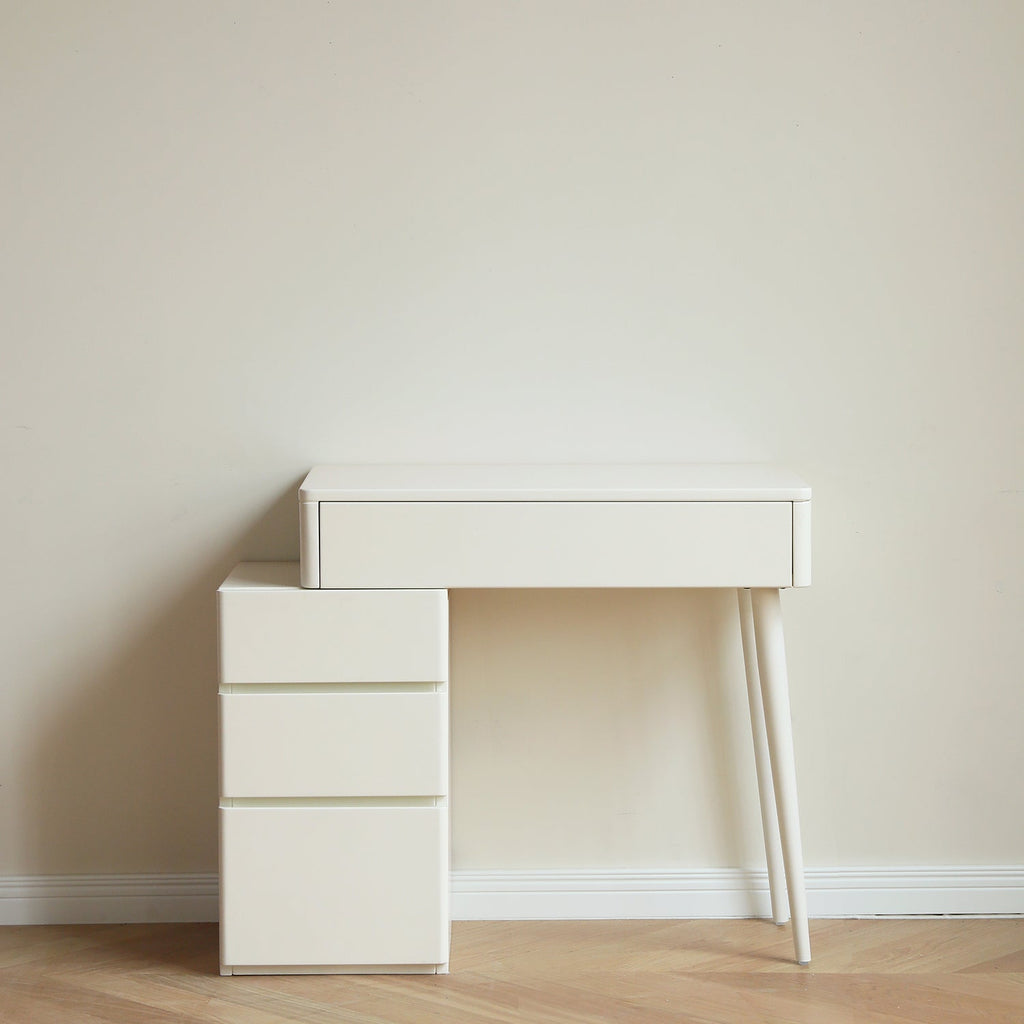 White Solid Wood Vanity Table with Stool