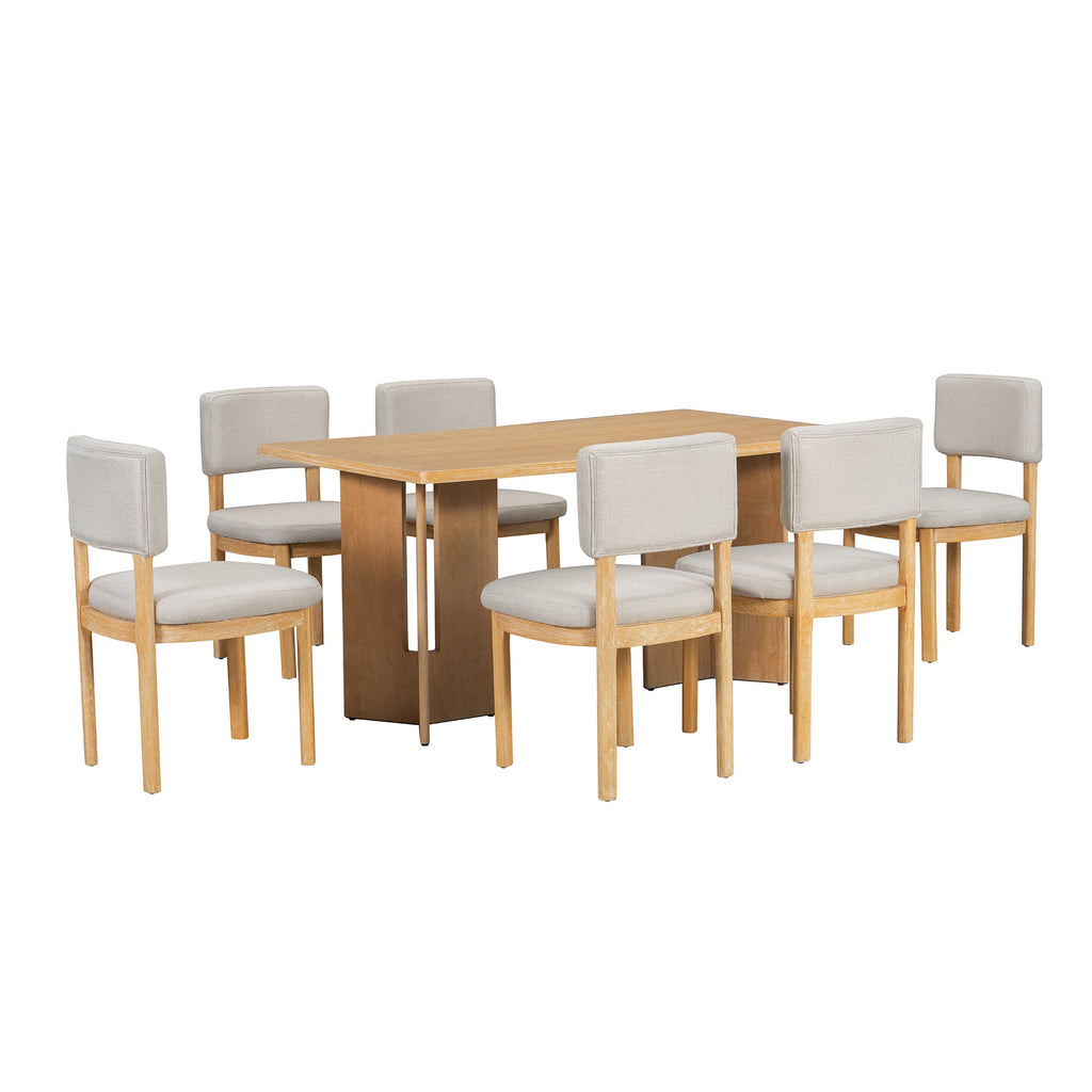 Farmhouse Dining Table Set with 6 Upholstered Chairs