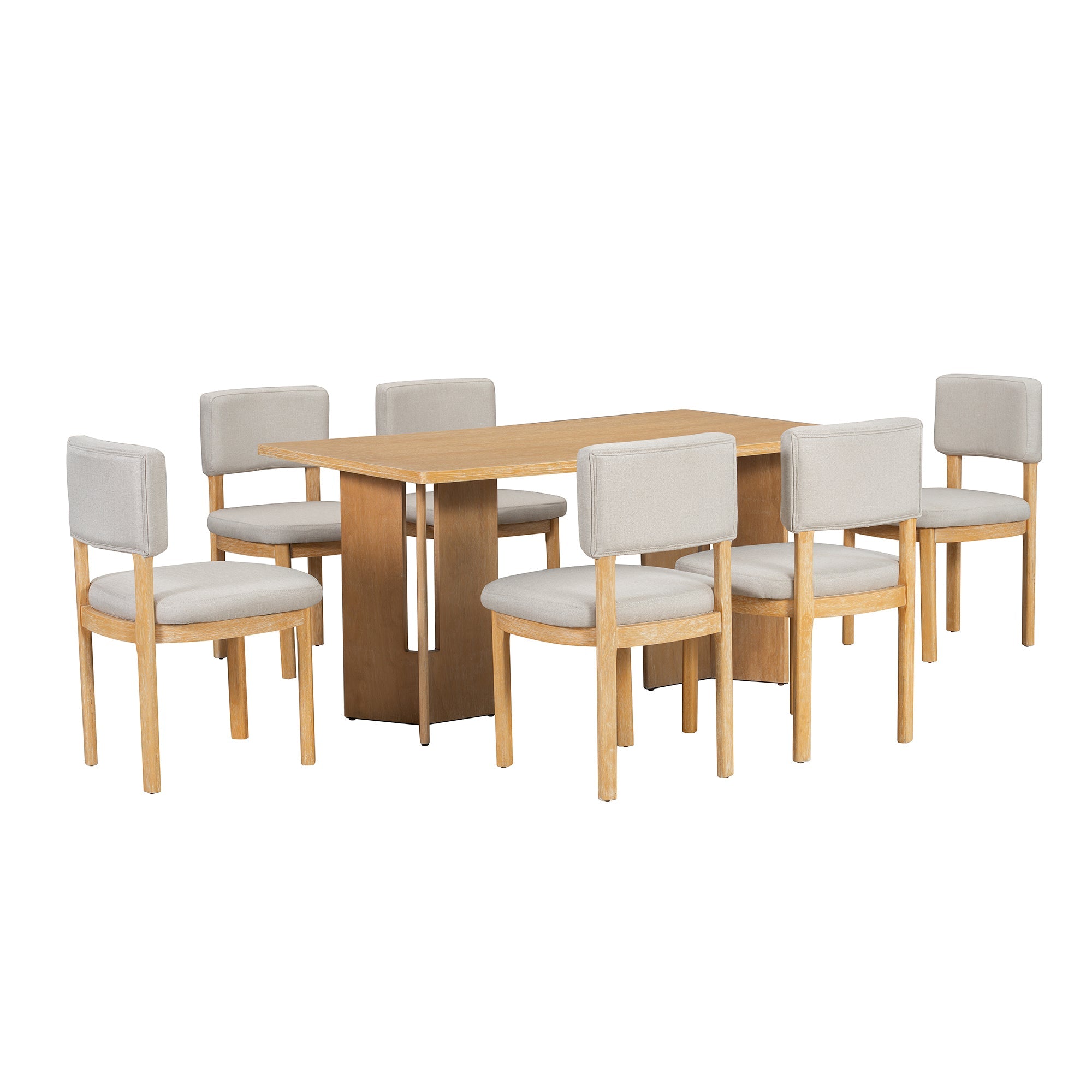 Farmhouse Dining Table Set with 6 Upholstered Chairs