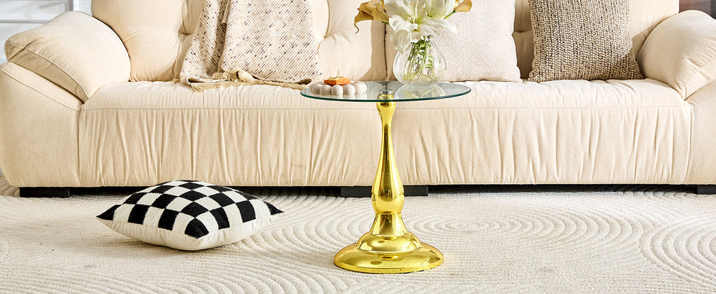 20" Small Luxury Metal Round Side Table with a Glass Top