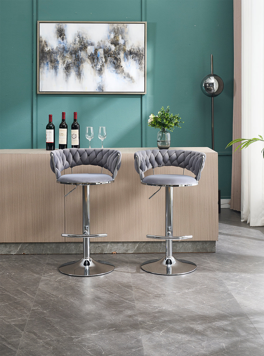 2PCS Metal Bar Stools with Chrome Footrest and Base