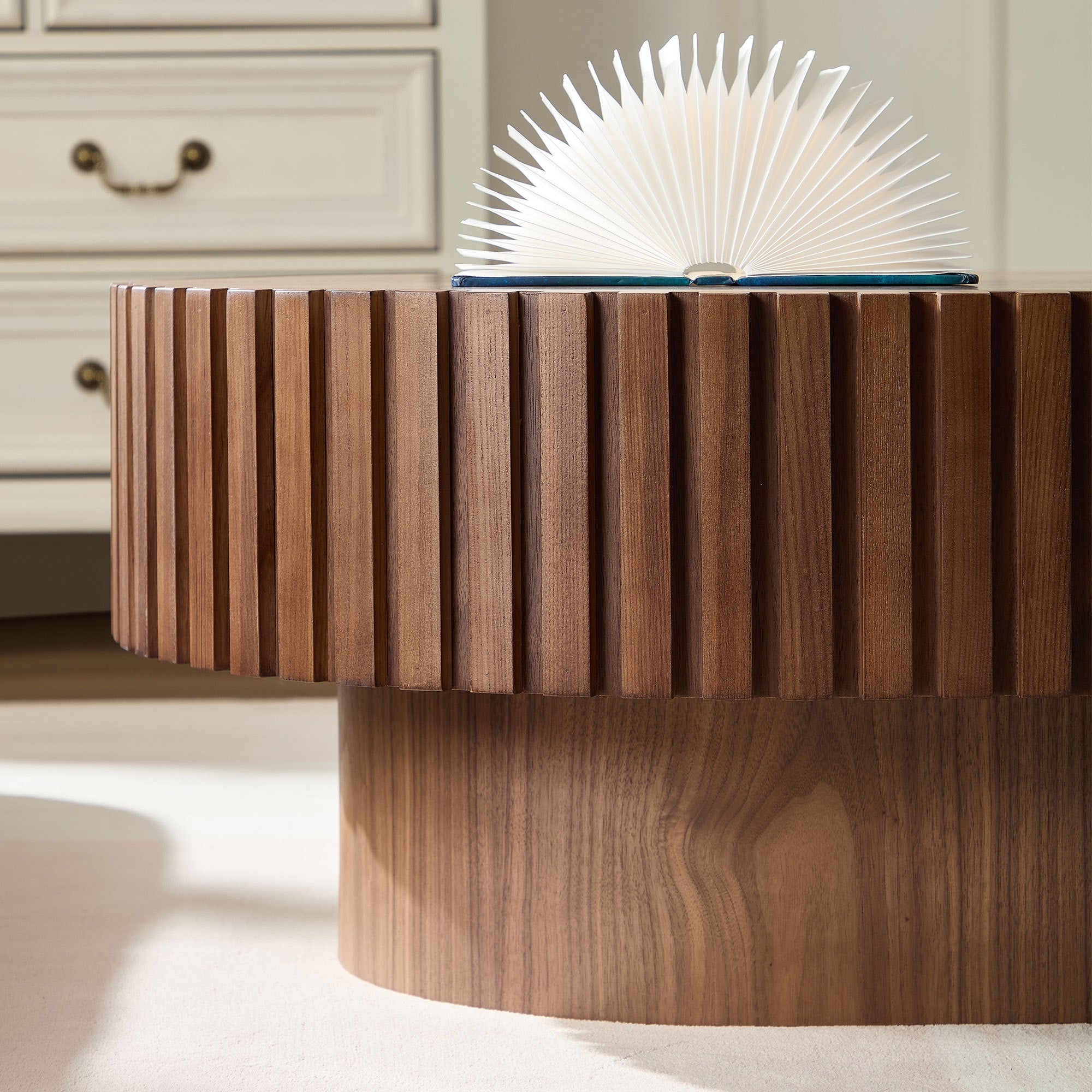 43.70 Inch Modern Handcraft Drum and Oval Coffee Table