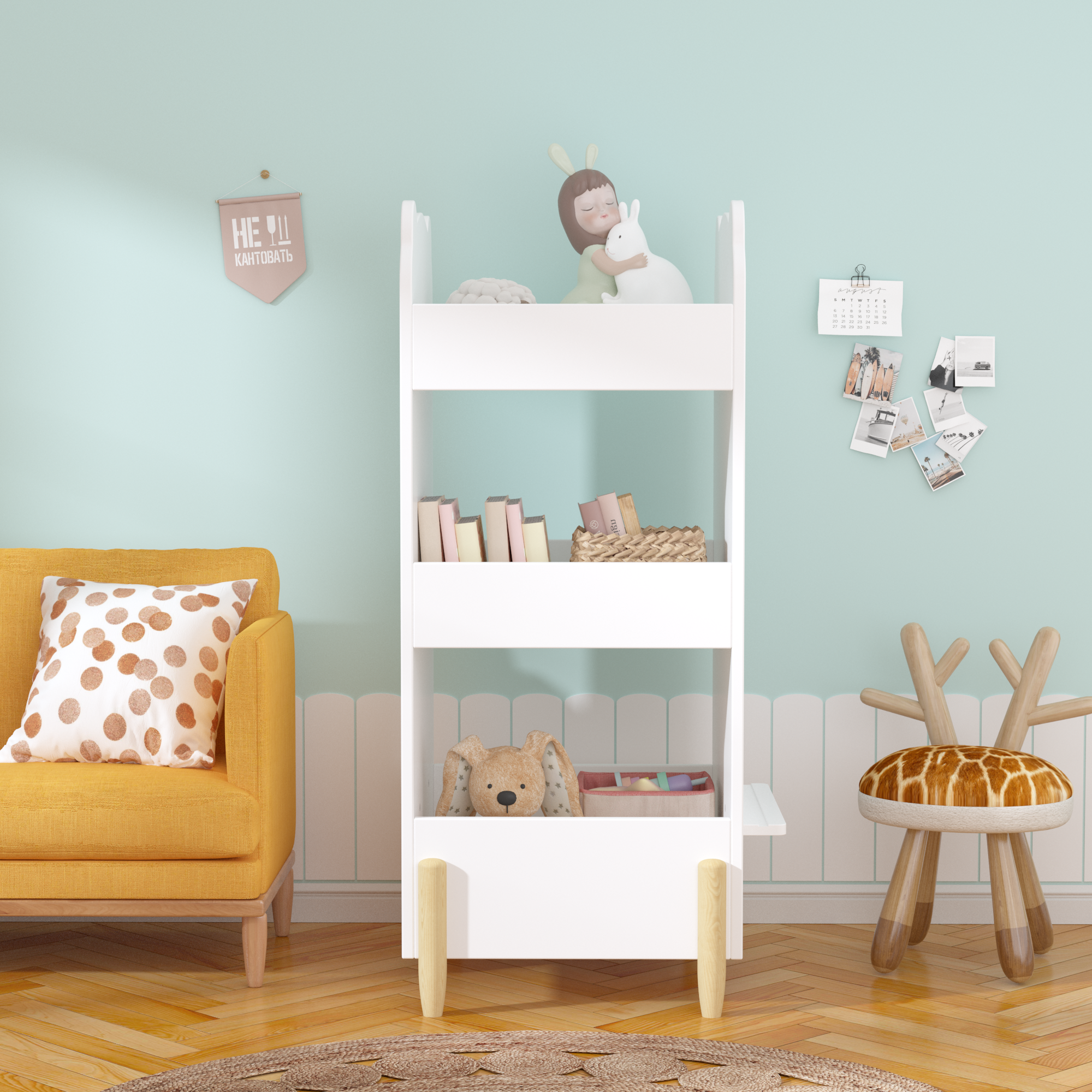 Kids Bookshelf with Chalkboard Side