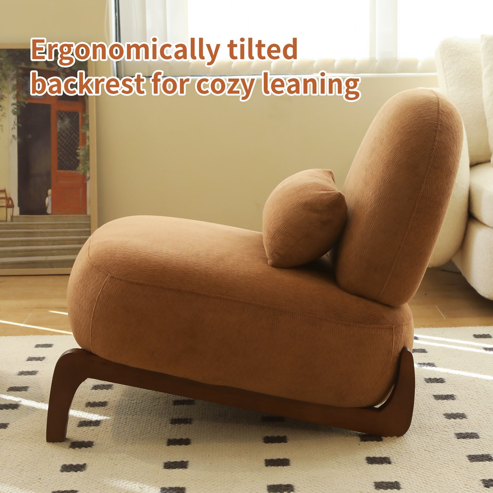Velvet Accent Chair with Solid Wood Legs