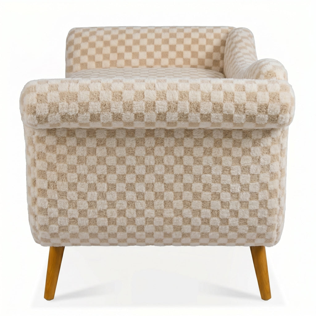 Classic Diamond Pattern Fabric Paired with Elegant Scroll Arms