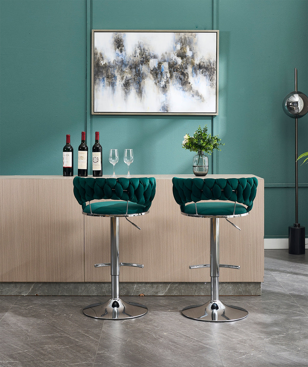 2PCS Metal Bar Stools with Chrome Footrest and Base