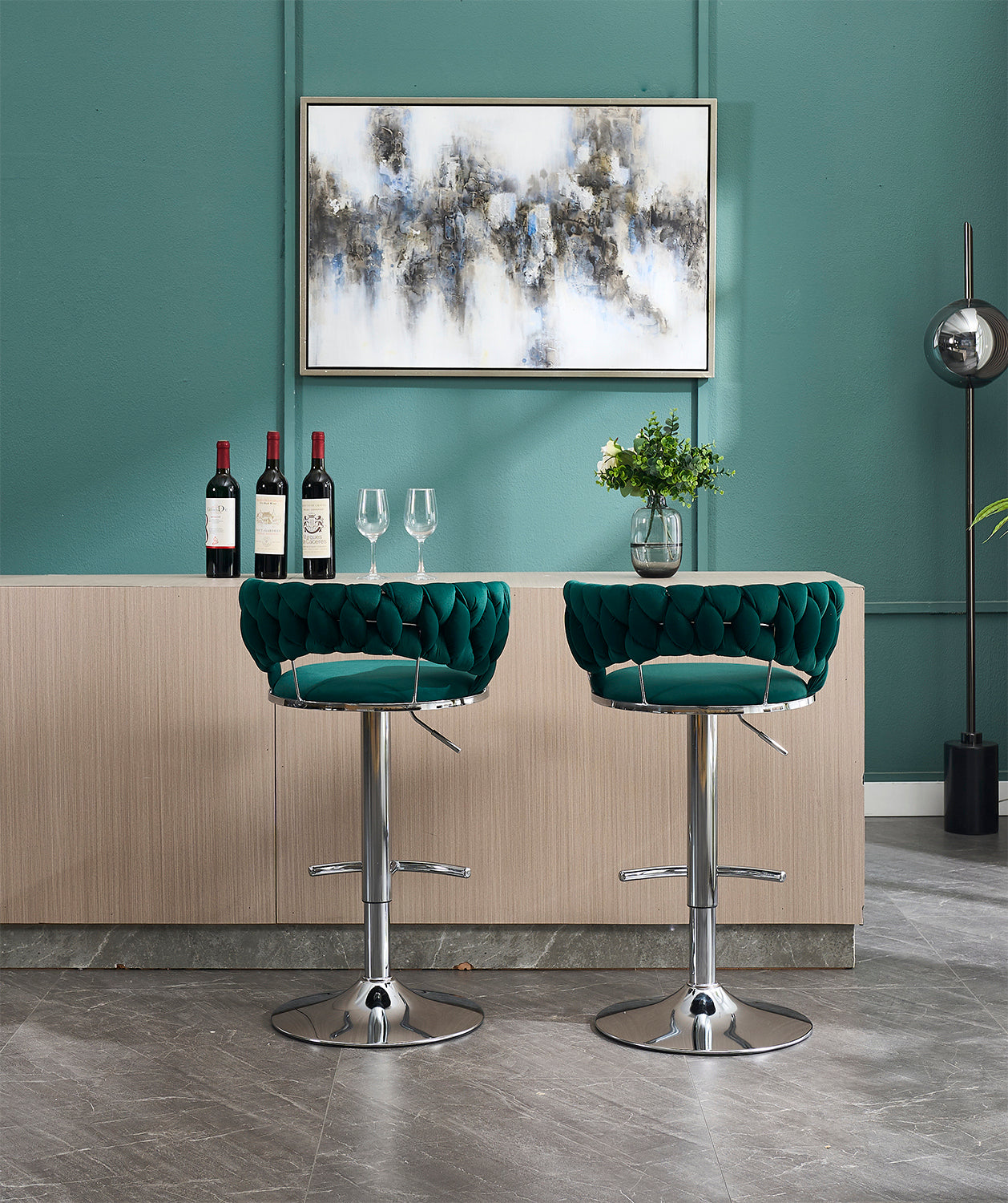 2PCS Metal Bar Stools with Chrome Footrest and Base