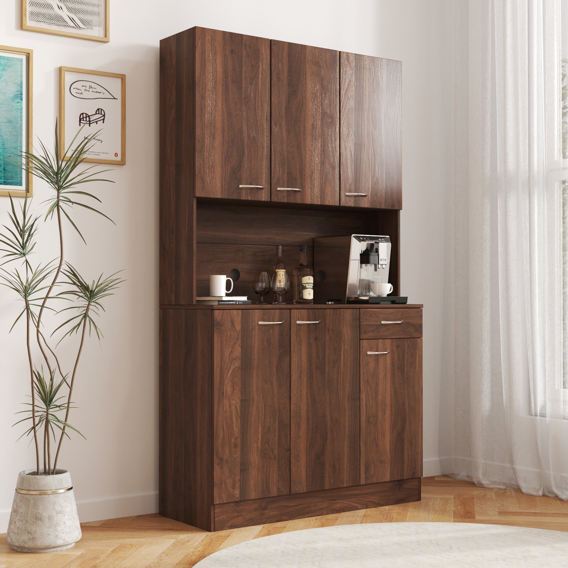 70.87' Tall White Kitchen Cabinet with 6-Doors