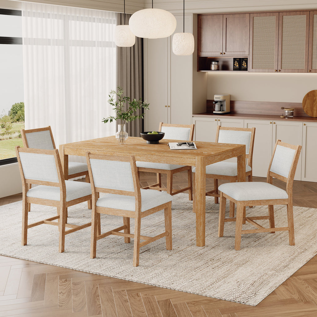 7-Piece Retro Rectangular Wood Dining Table Set