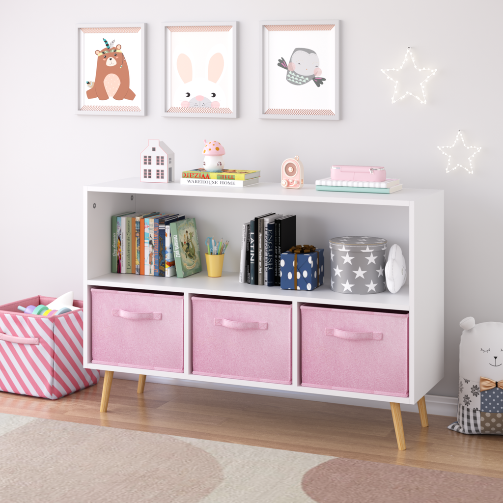 Children's Book Display Kids Bookcase with 3 Fabric Bins