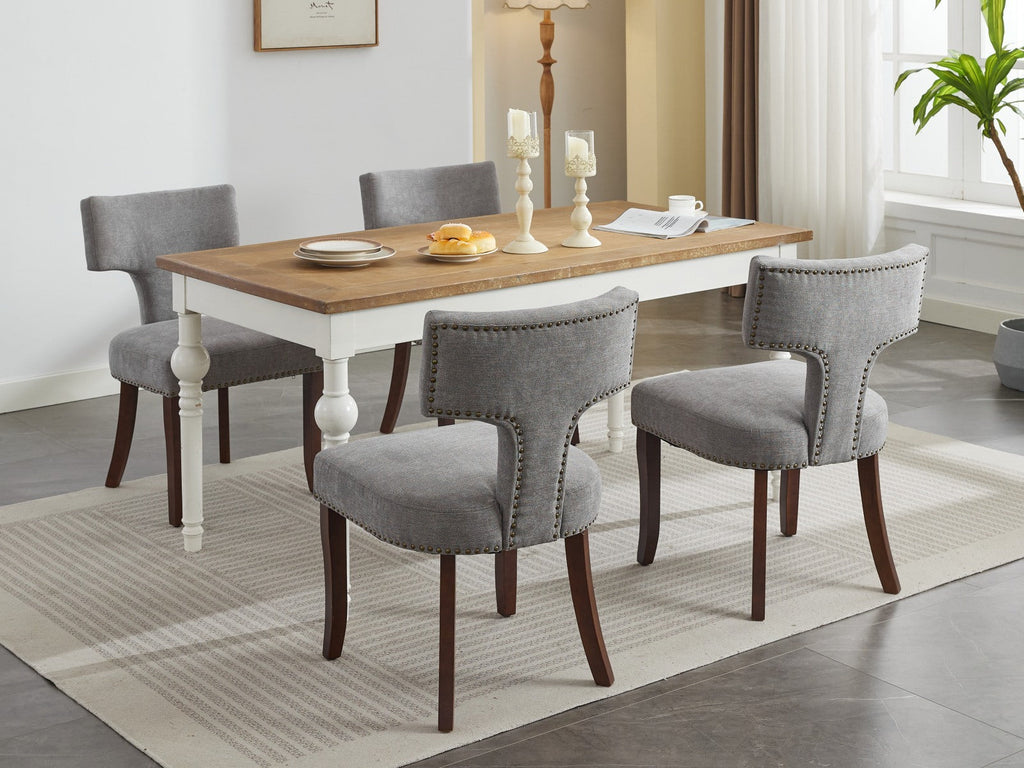 Mid Century Farmhouse Linen Fabric Dining Chairs (Set of 2)