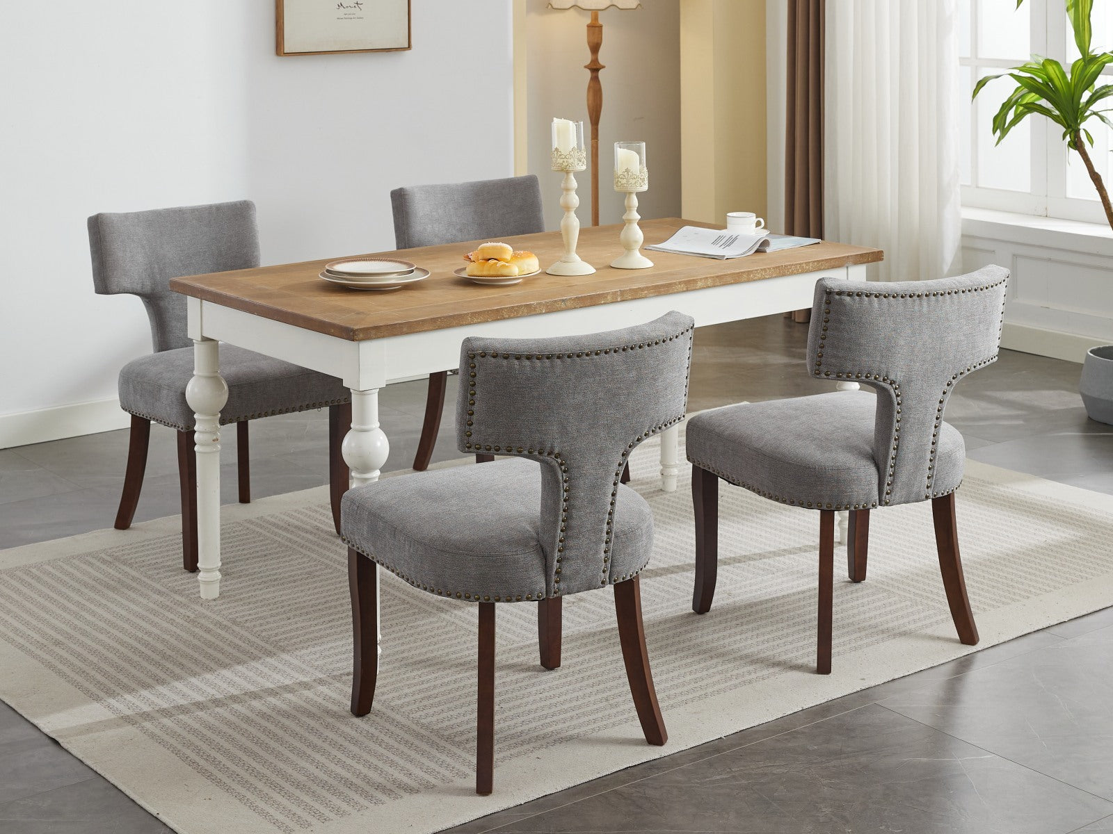 Mid Century Farmhouse Linen Fabric Dining Chairs (Set of 2)