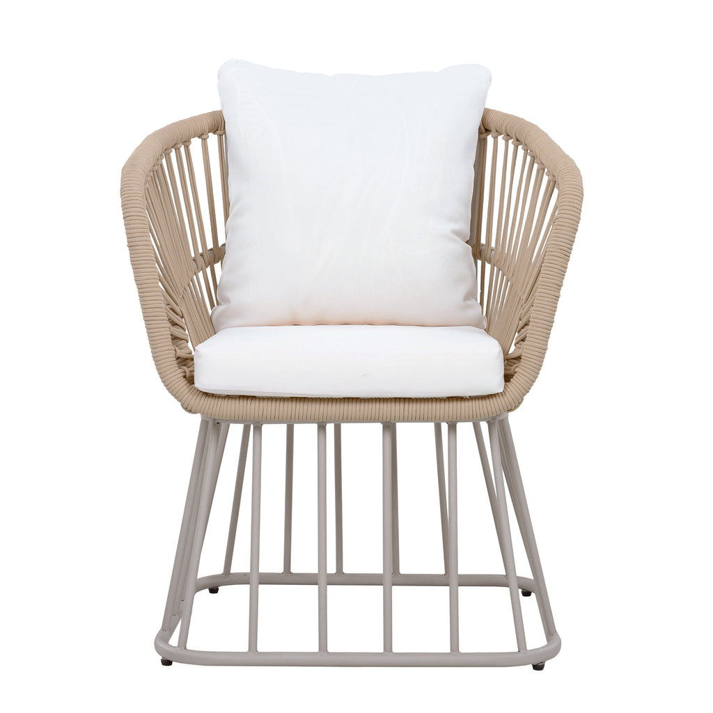 Outdoor Dining Set Teak Table 4 Wicker Chairs Cushions Steel Frame Set