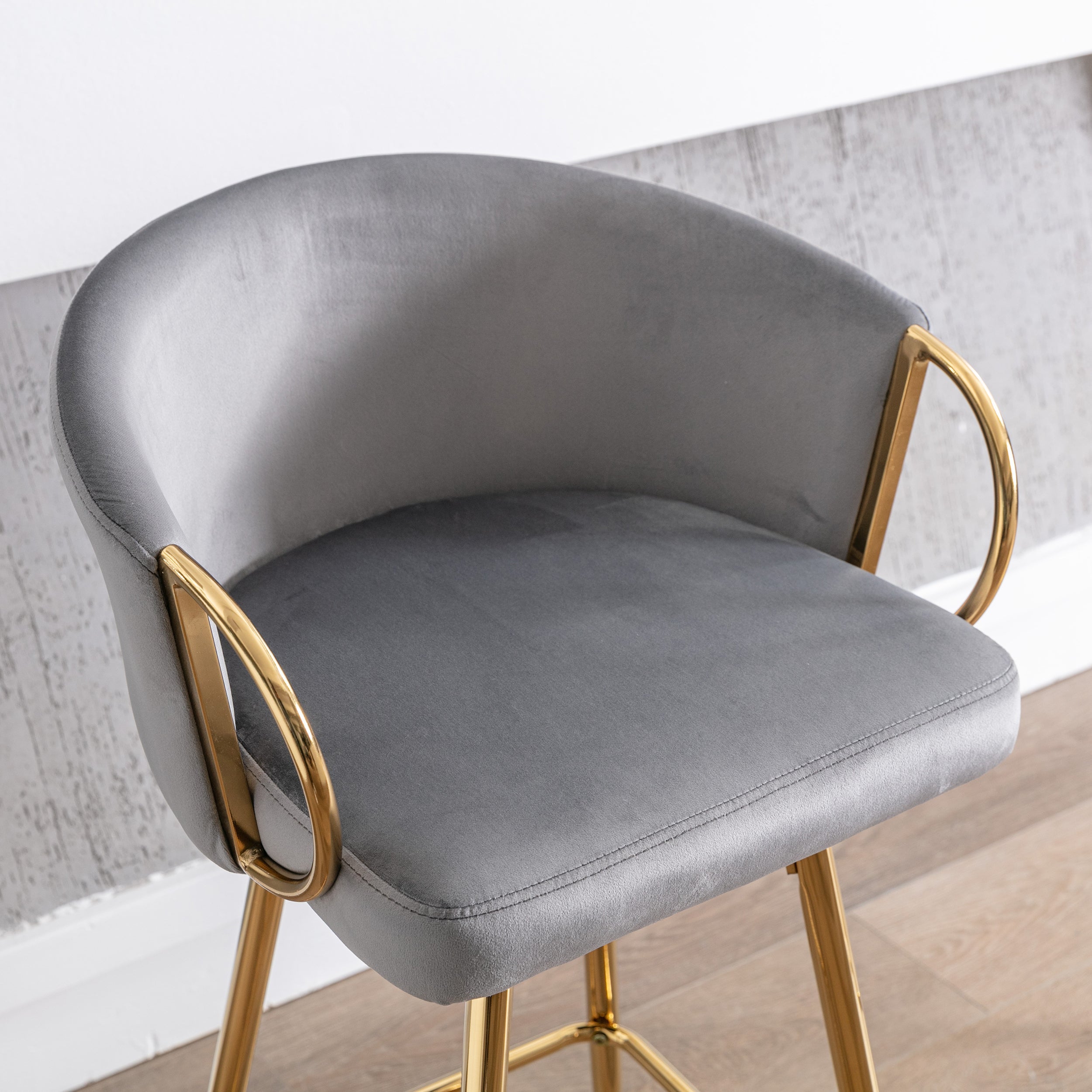 Velvet Bar Stools with Chrome Footrest and Base（Set of 2)