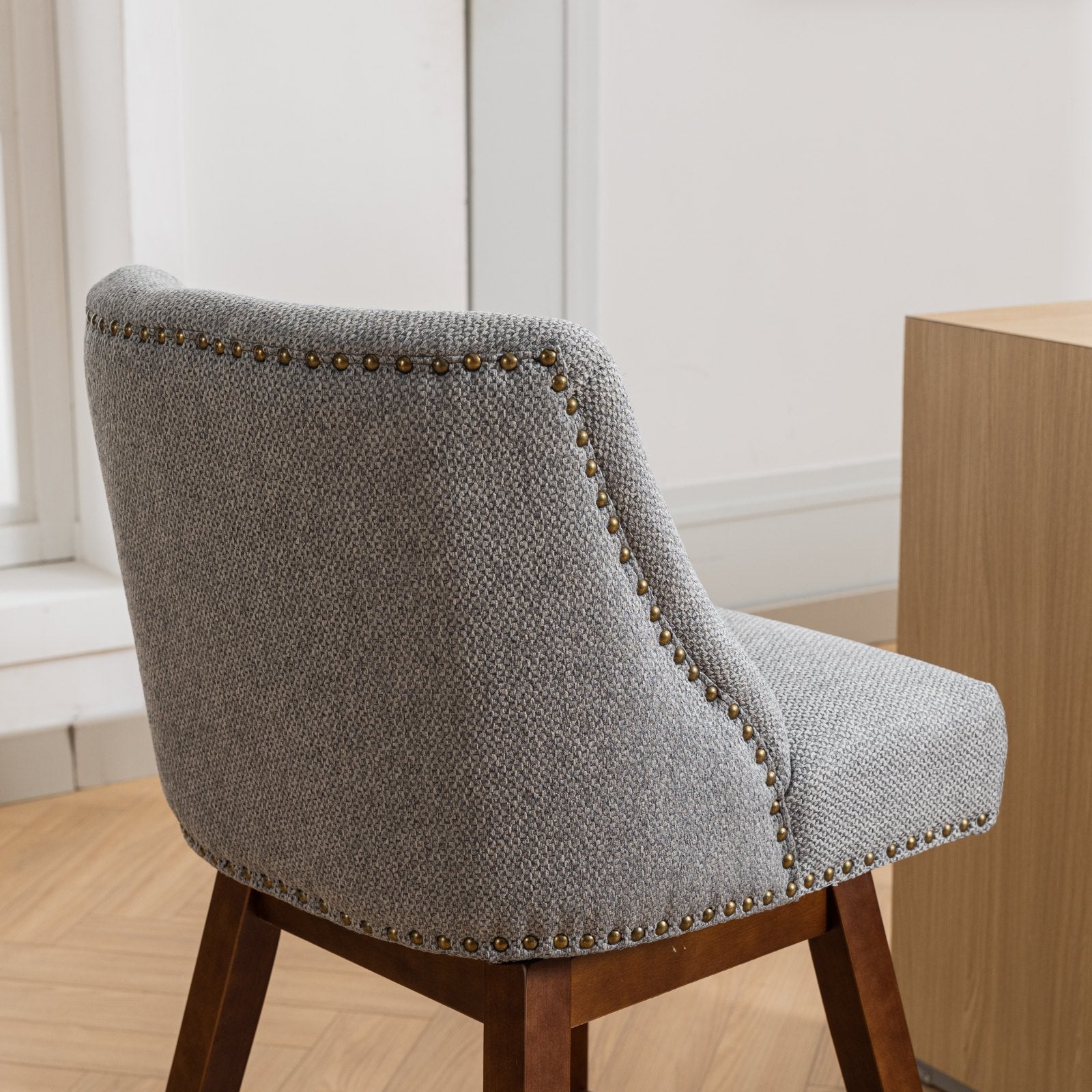 Upholstered Swivel Counter Height Bar Stools with Nailhead Trim (Set of 2)