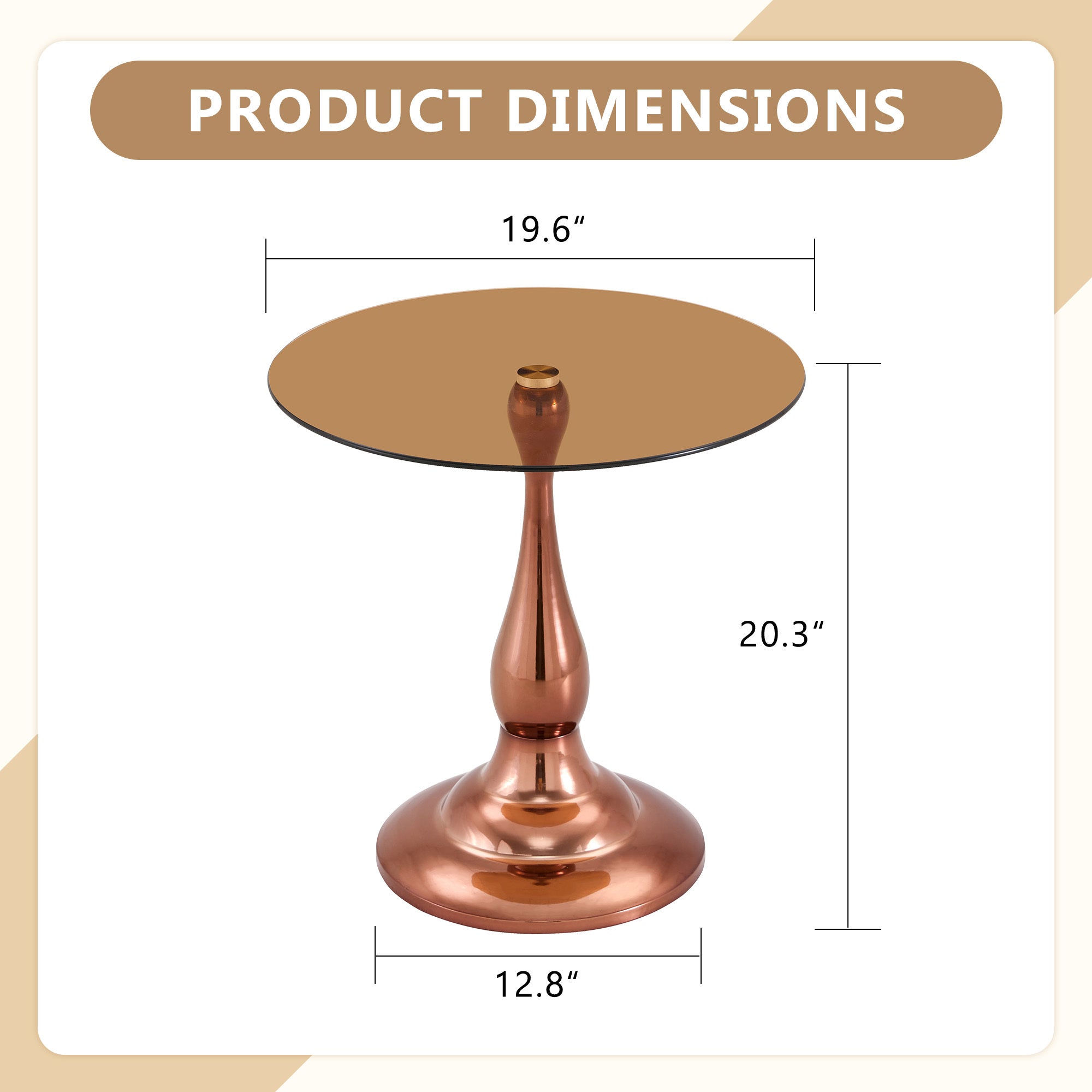 20" Small Luxury Metal Round Side Table with a Glass Top
