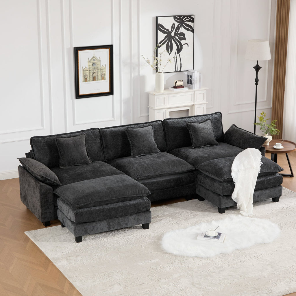 Modern Comfy Upholstered Seat Cushion Sectional Couch (Ottoman is Not Included)