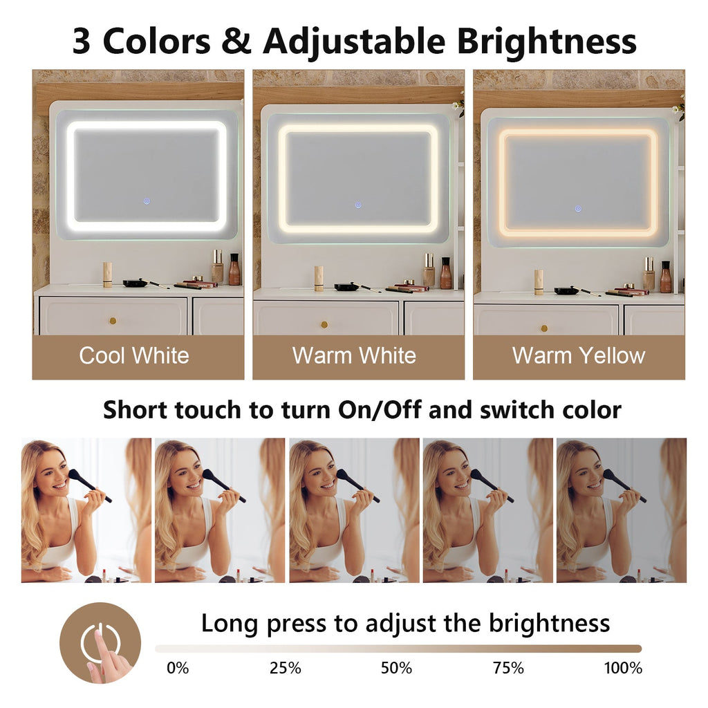 Modern Makeup Vanity Desk with Mirror and Lights