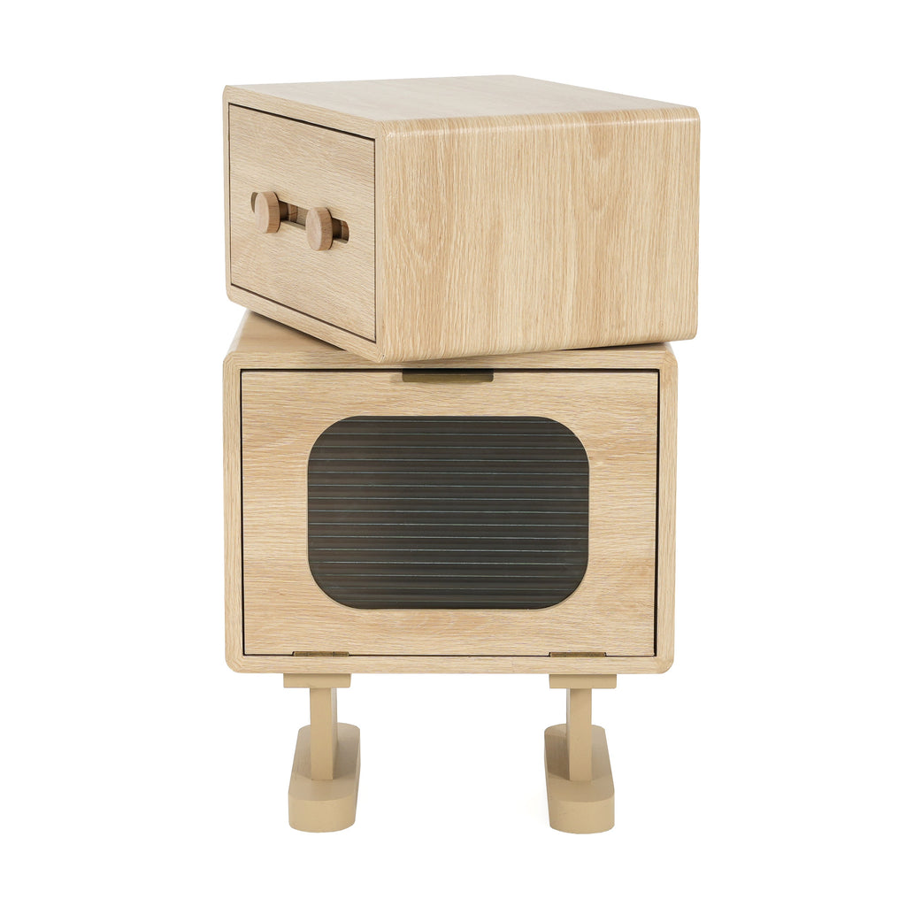 Rotating Robot Side Table with Storage