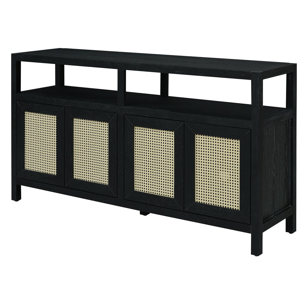Bohemian Style Rattan Storage Cabinet with 3-position Adjustable Shelves