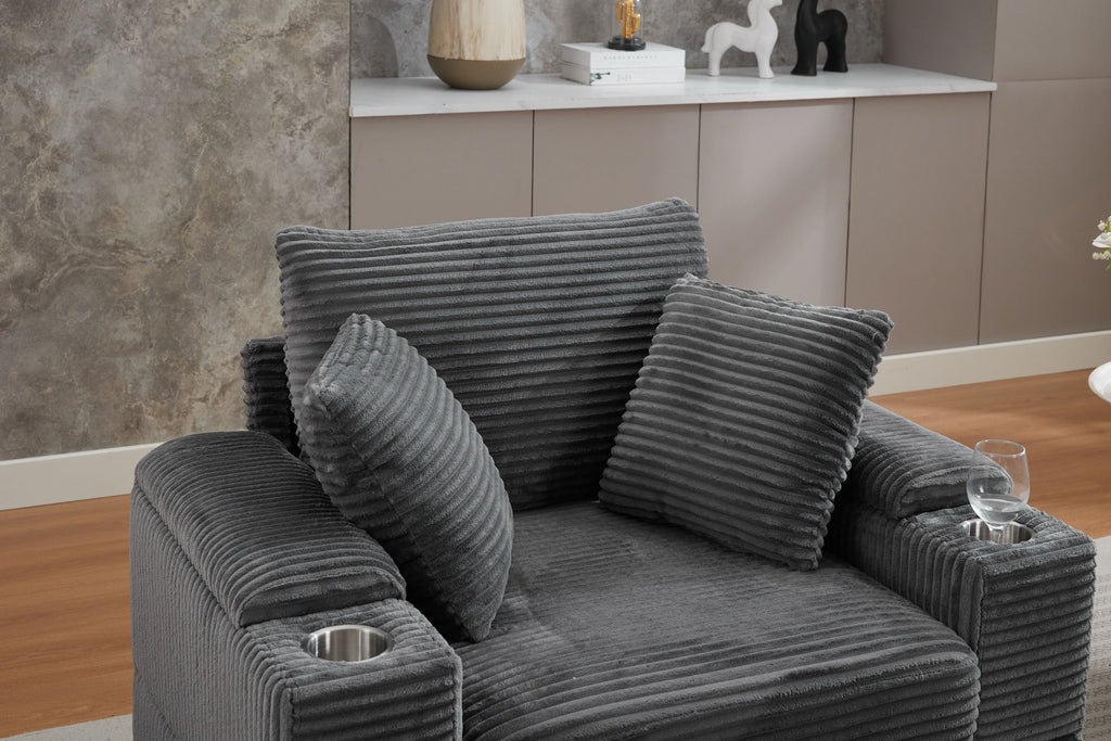 Corduroy Upholstered Chaise Lounge Sofa with Handrail Storage