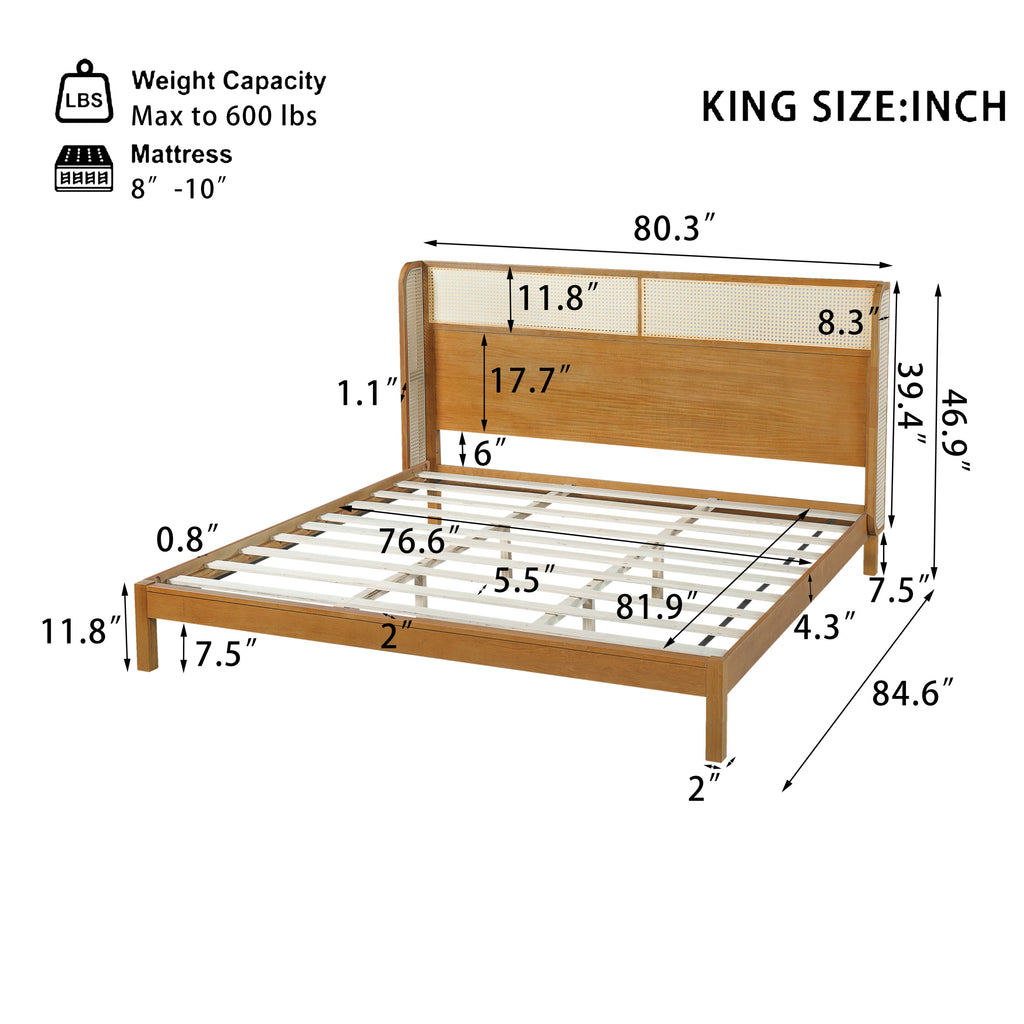 Mid Century Modern Bed With Natural Color Headboard
