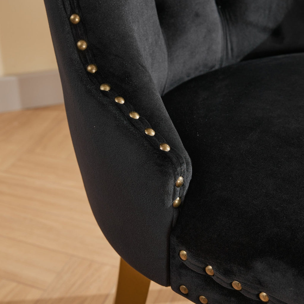 Mid-Century Velvet Dining Chairs with Lion Head Pull Ring (Set of 2)