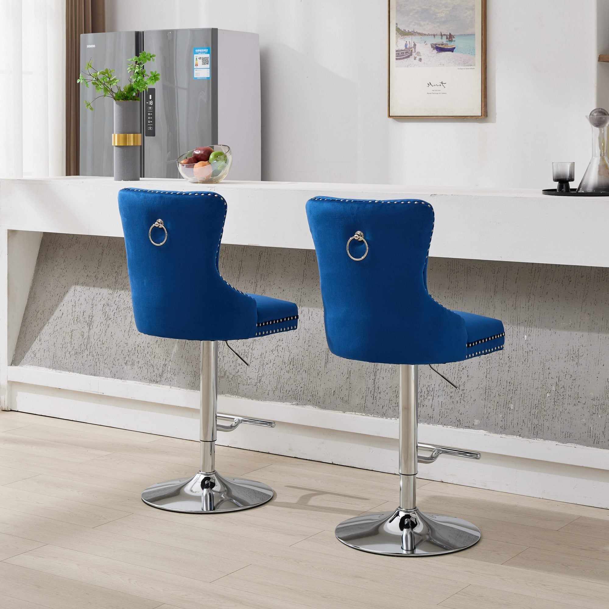 Modern Upholstered Swivel Velvet Barstools (Set of 2)