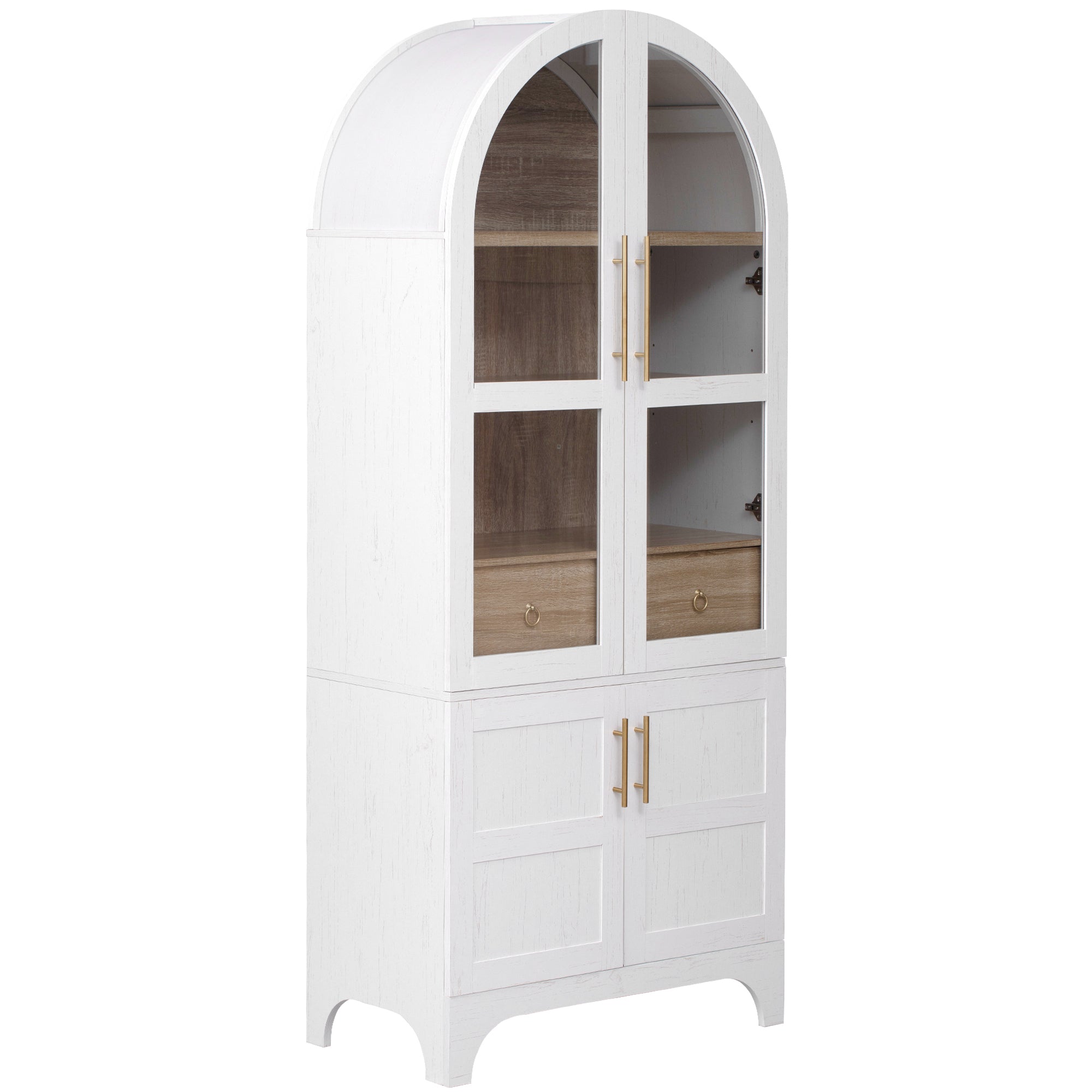 71" Tall Arched Farmhouse Kitchen Pantry Cabinet with Door Shelves