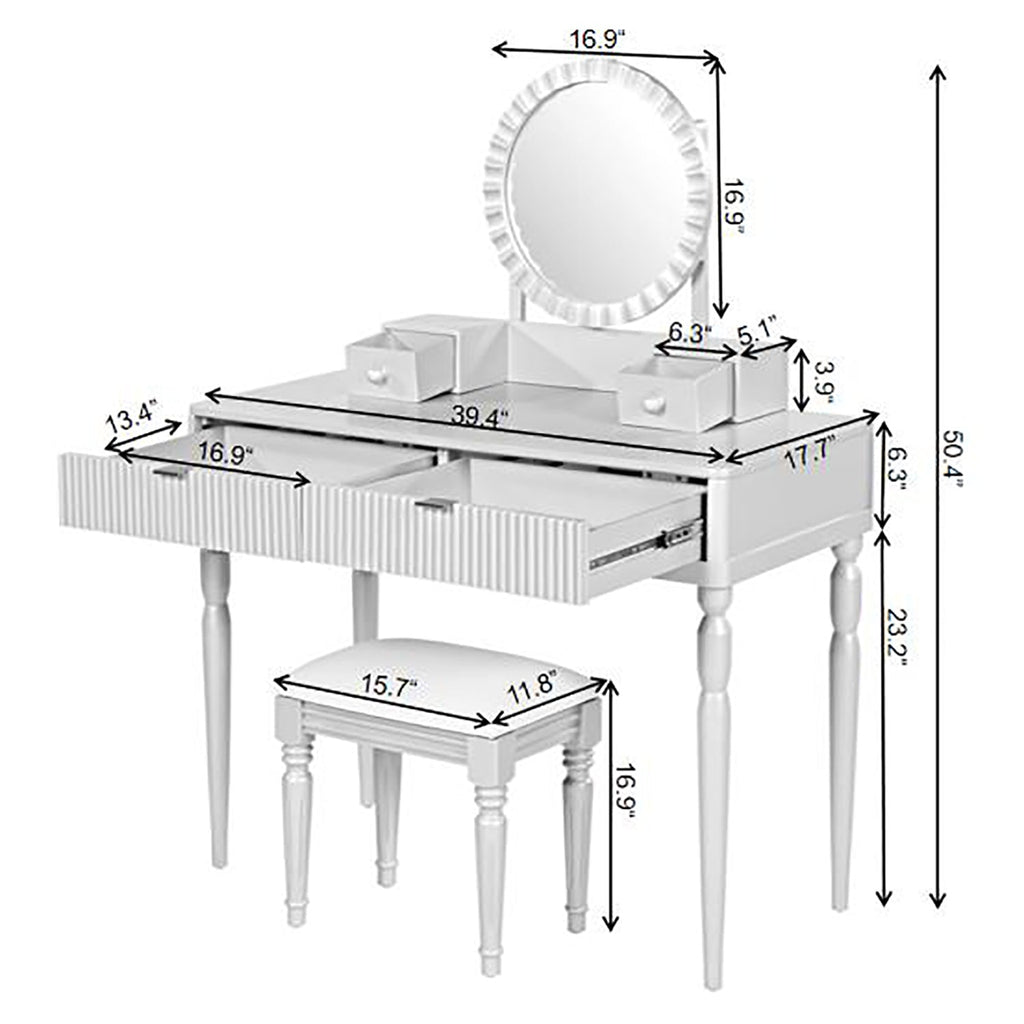 Luxury Vanity Desk with Round Mirror