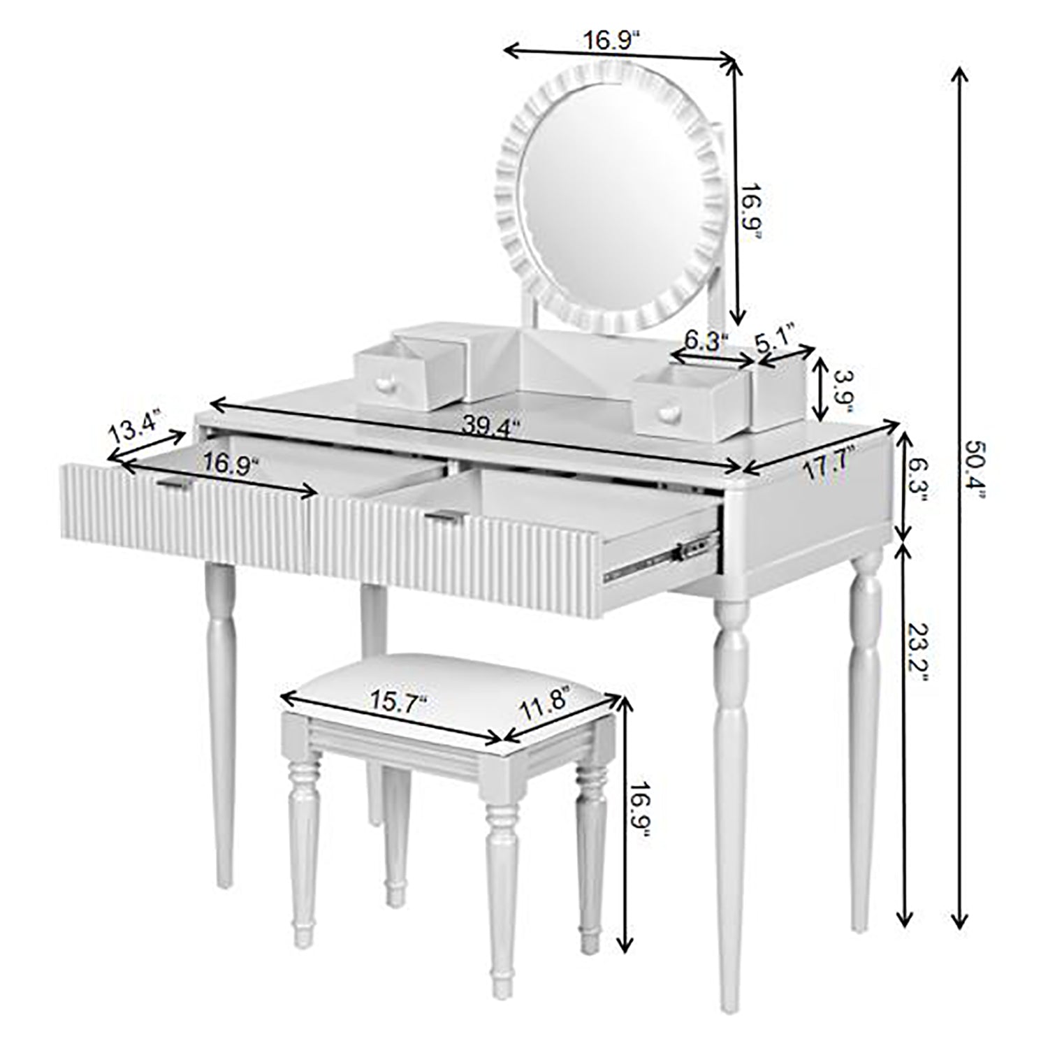 Luxury Vanity Desk with Round Mirror