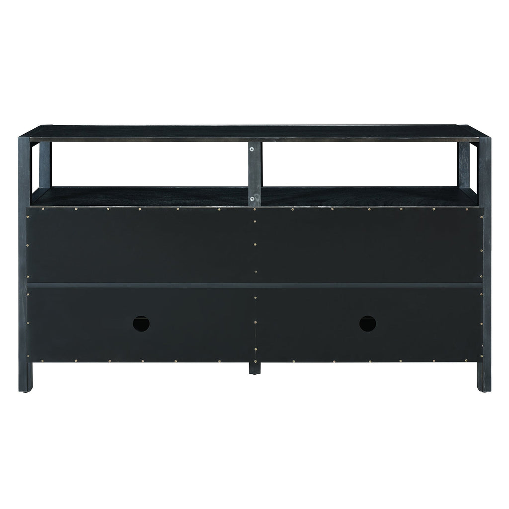 Bohemian Style Rattan Storage Cabinet with 3-position Adjustable Shelves