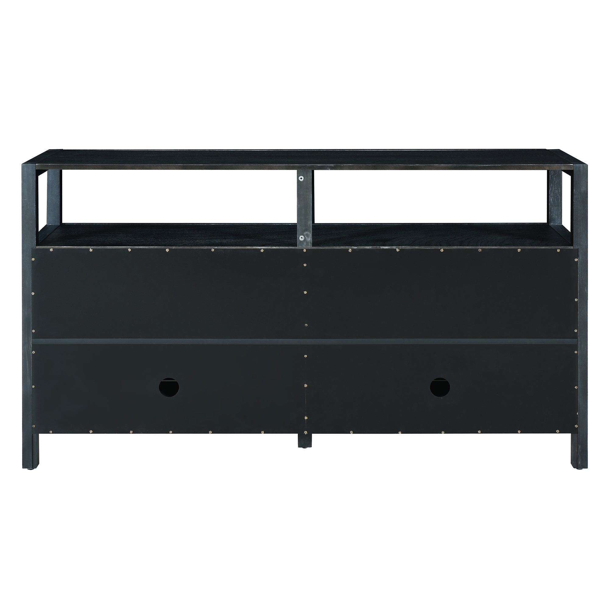 Bohemian Style Rattan Storage Cabinet with 3-position Adjustable Shelves