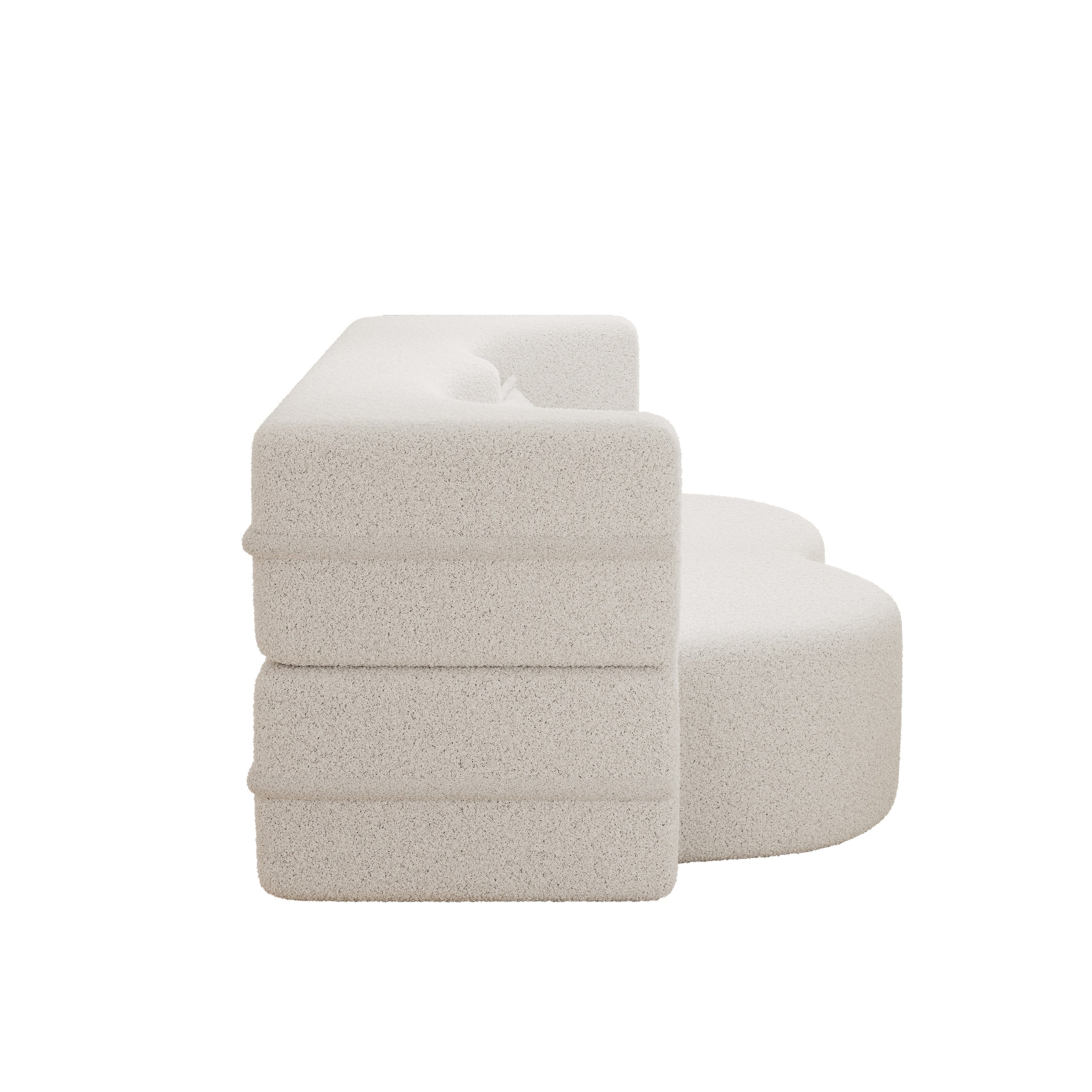 Modern Convertible Teddy Fabric Sofa with 2 Pillows