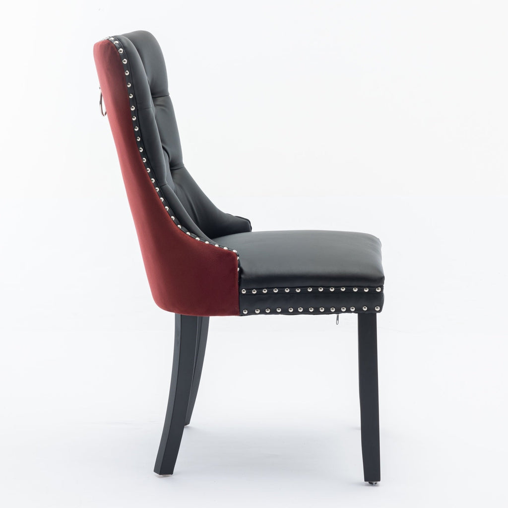 Tufted Solid Wood PU Upholstered Dining Chair with Wood Legs (Set of 2)
